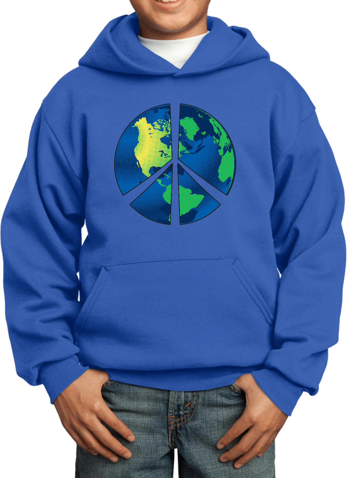 Buy Cool Shirts Kids Peace Sign Hoodie Blue Earth Youth Hoody - Picture 10 of 11
