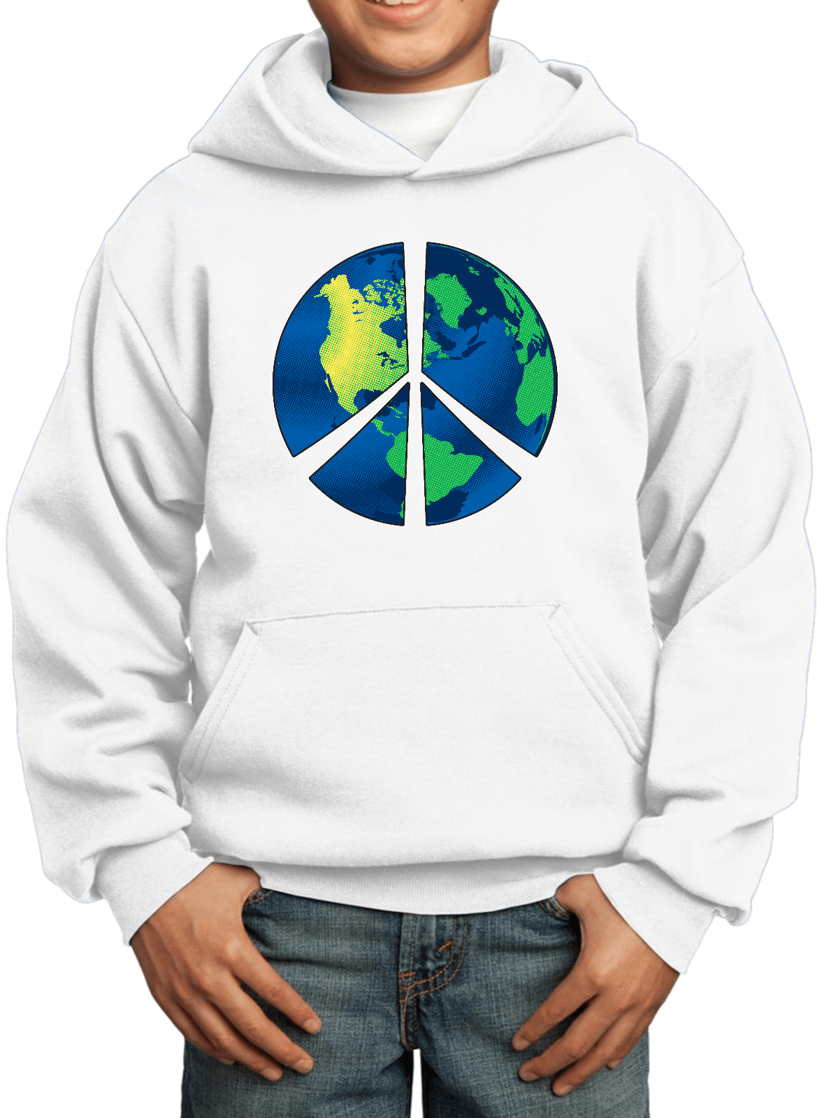 Buy Cool Shirts Kids Peace Sign Hoodie Blue Earth Youth Hoody - Picture 11 of 11