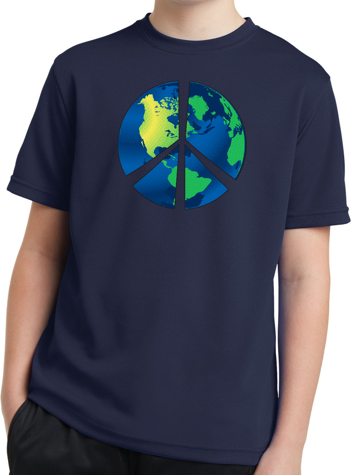 Buy Cool Shirts Kids Peace Sign T-shirt Blue Earth Youth Moisture Wicking Tee - Picture 4 of 8