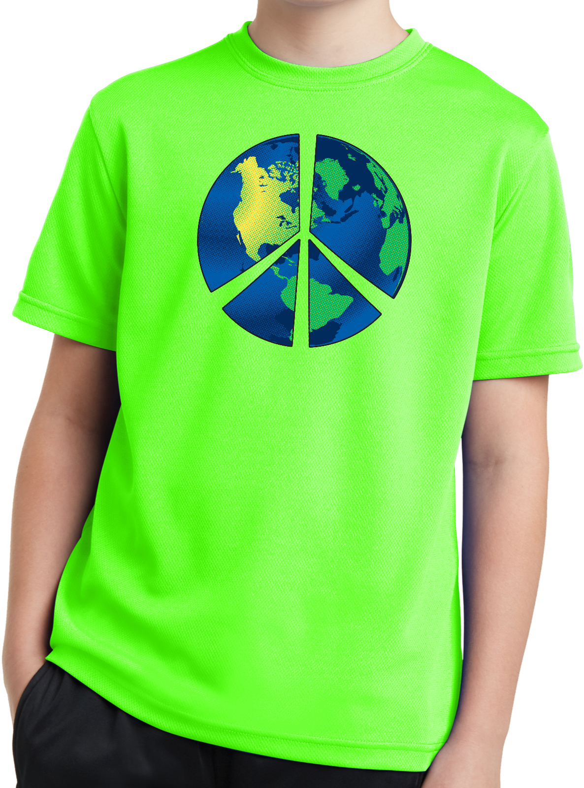 Buy Cool Shirts Kids Peace Sign T-shirt Blue Earth Youth Moisture Wicking Tee - Picture 5 of 8