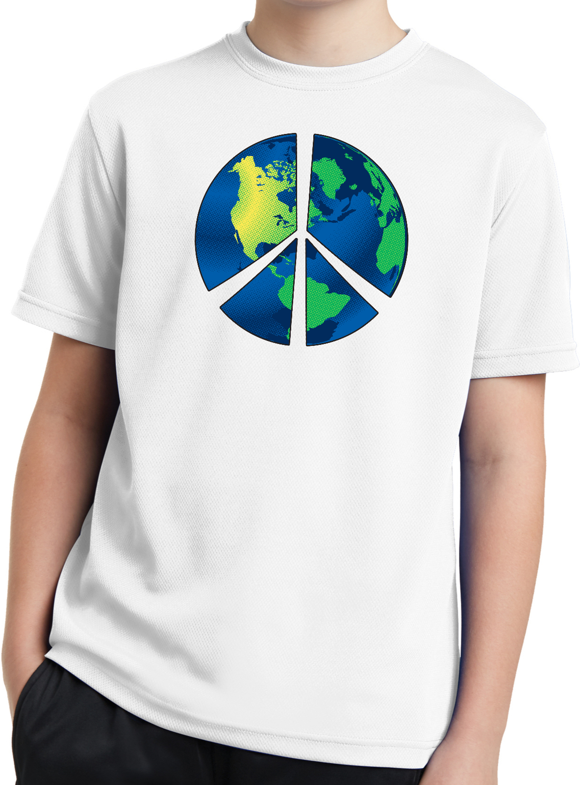 Buy Cool Shirts Kids Peace Sign T-shirt Blue Earth Youth Moisture Wicking Tee - Picture 8 of 8