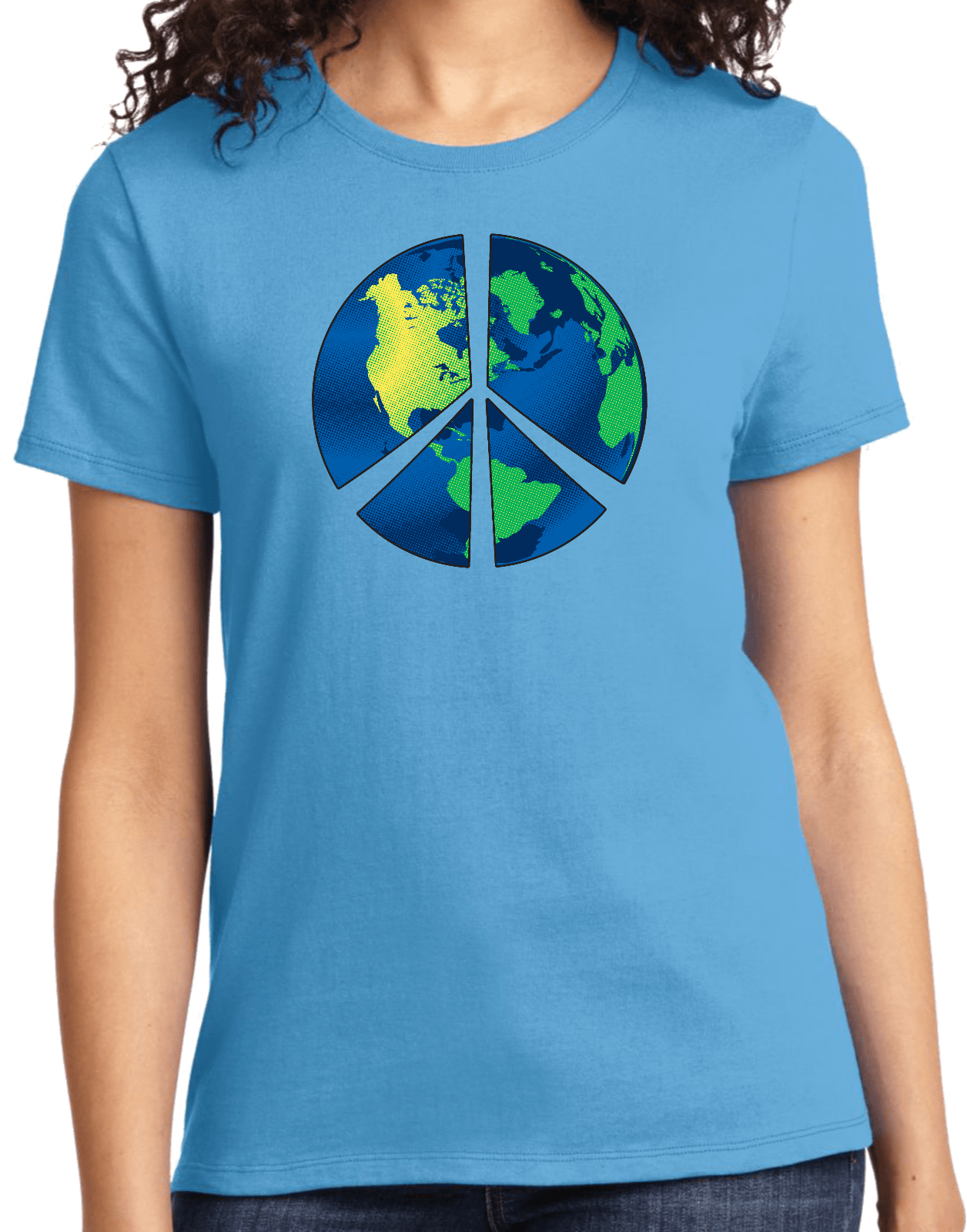 Buy Cool Shirts Ladies Peace Sign T-shirt Blue Earth Tee - Picture 2 of 12