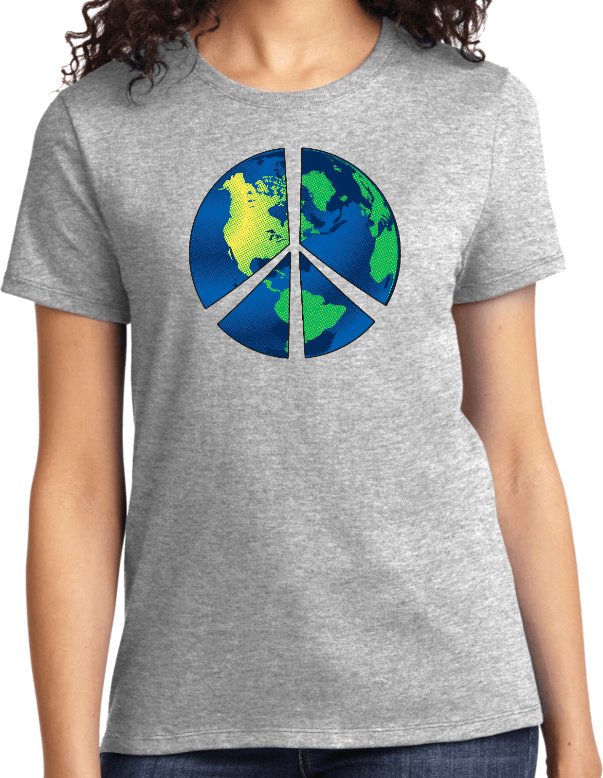 Buy Cool Shirts Ladies Peace Sign T-shirt Blue Earth Tee - Picture 3 of 12