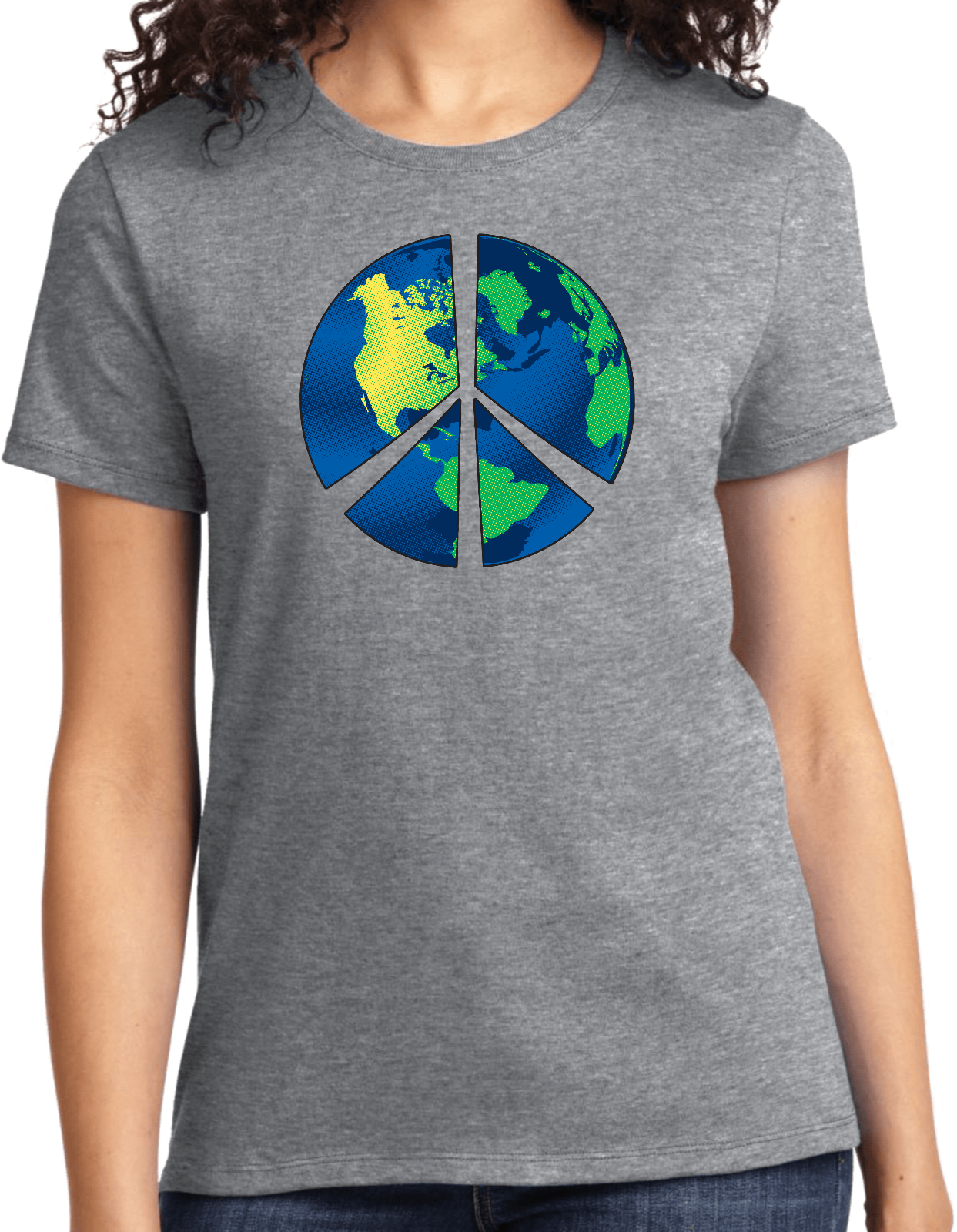 Buy Cool Shirts Ladies Peace Sign T-shirt Blue Earth Tee - Picture 4 of 12