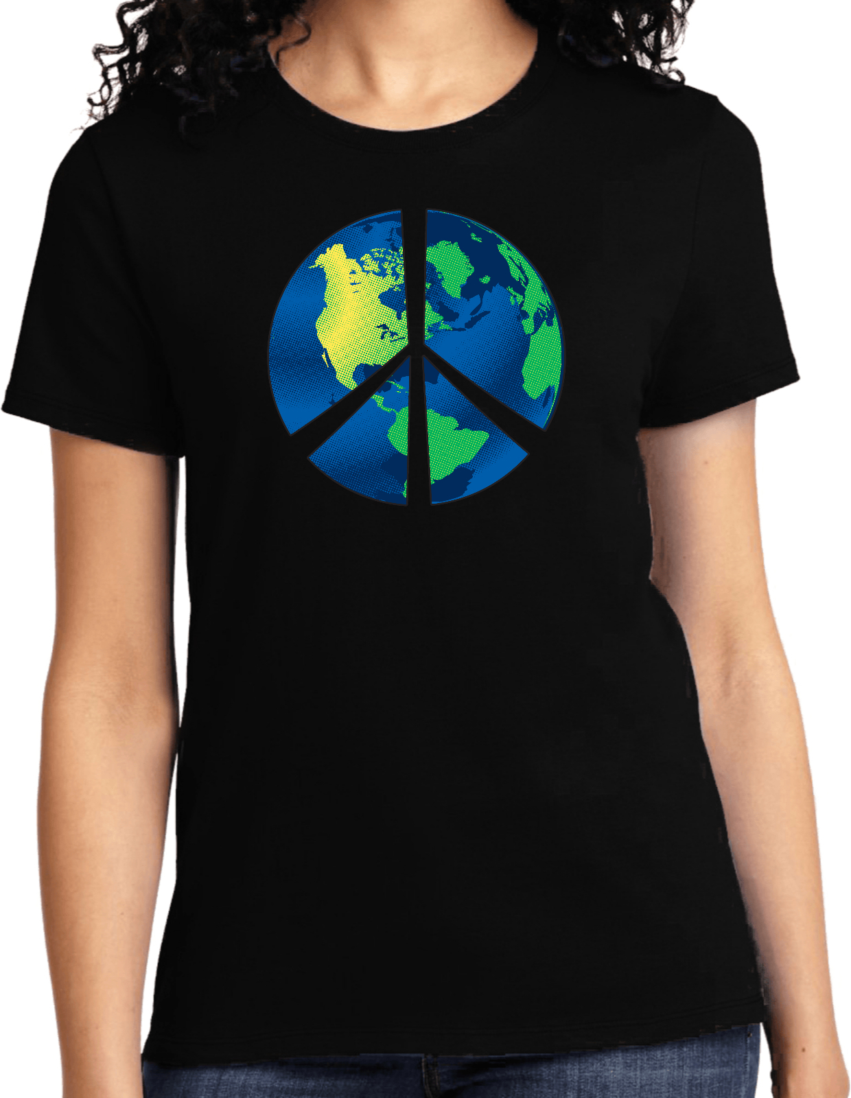 Buy Cool Shirts Ladies Peace Sign T-shirt Blue Earth Tee - Picture 5 of 12