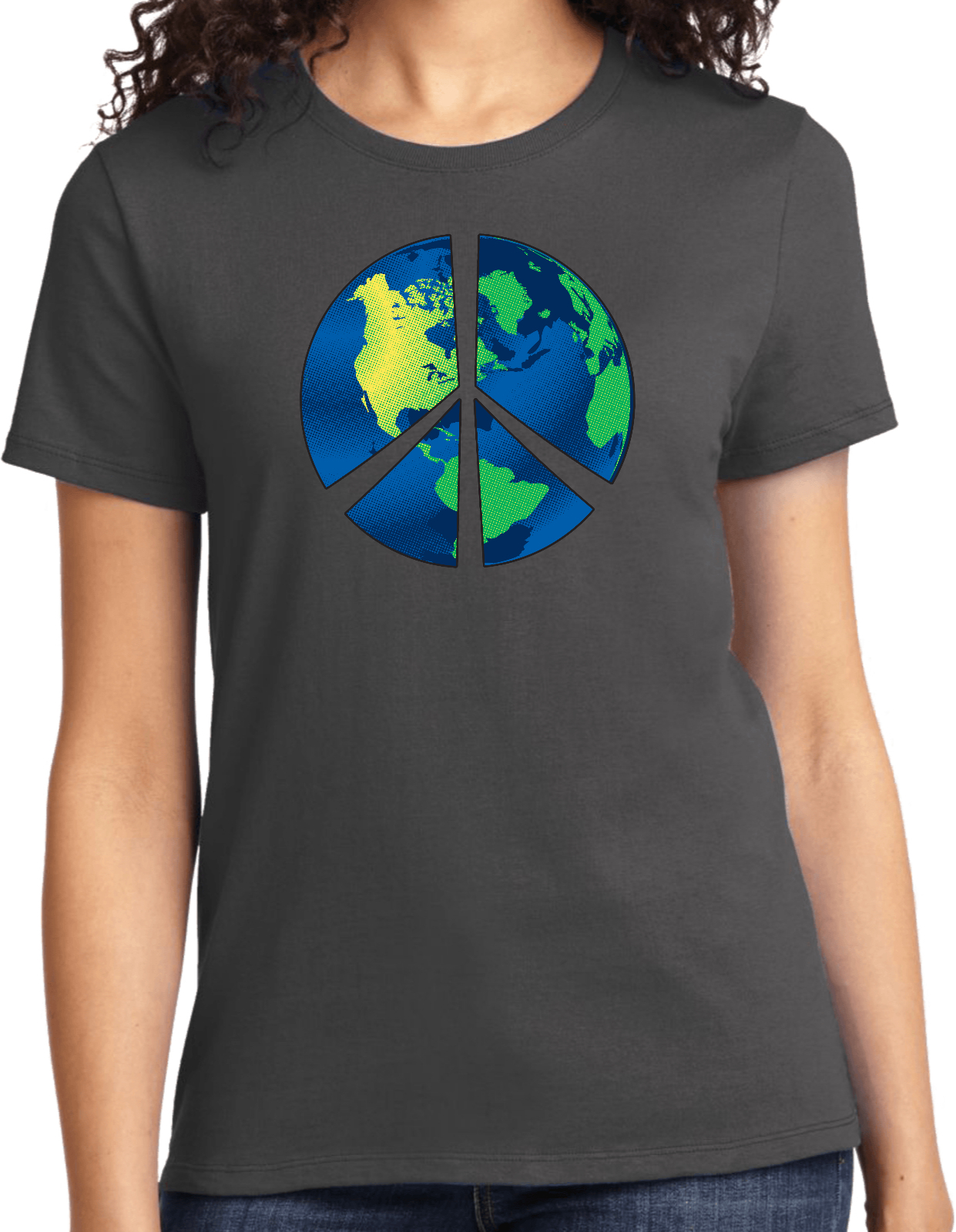 Buy Cool Shirts Ladies Peace Sign T-shirt Blue Earth Tee - Picture 6 of 12