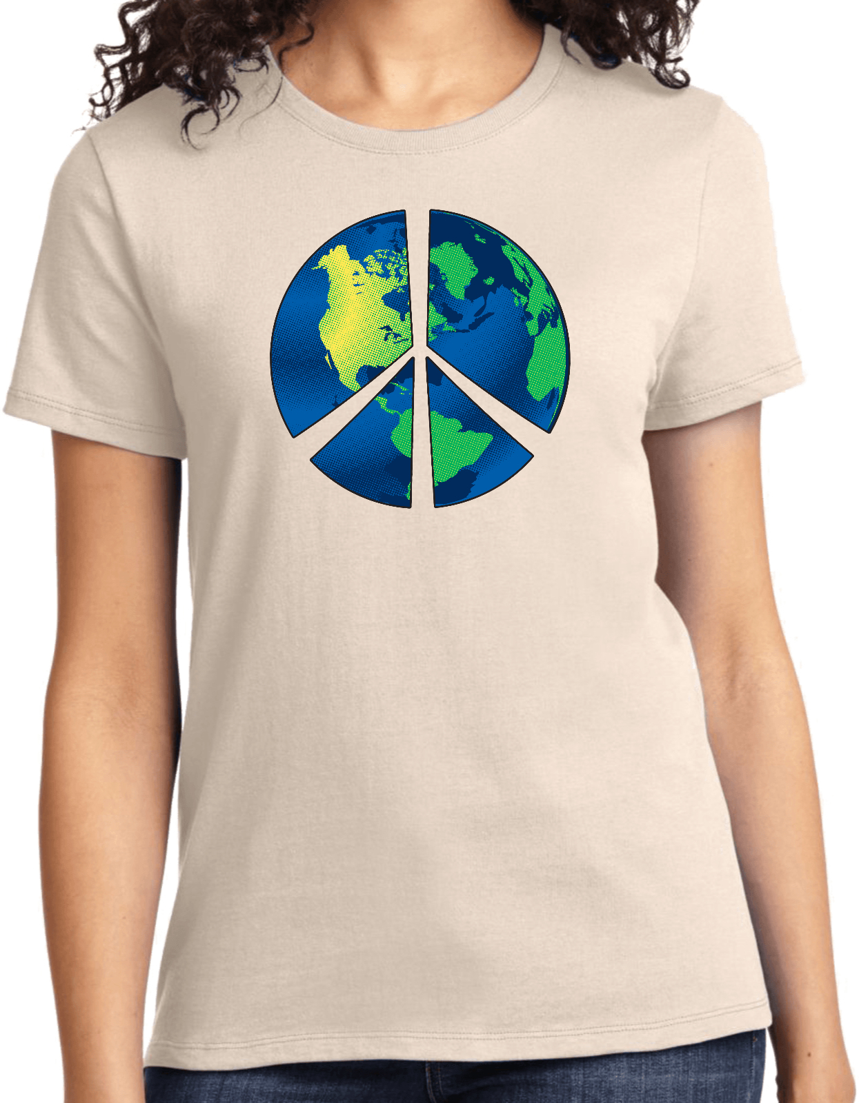 Buy Cool Shirts Ladies Peace Sign T-shirt Blue Earth Tee - Picture 7 of 12