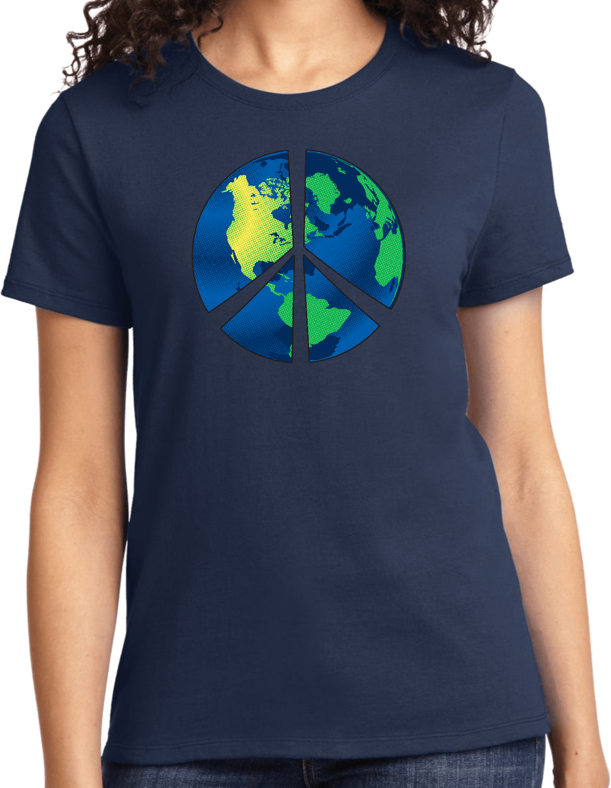 Buy Cool Shirts Ladies Peace Sign T-shirt Blue Earth Tee - Picture 8 of 12