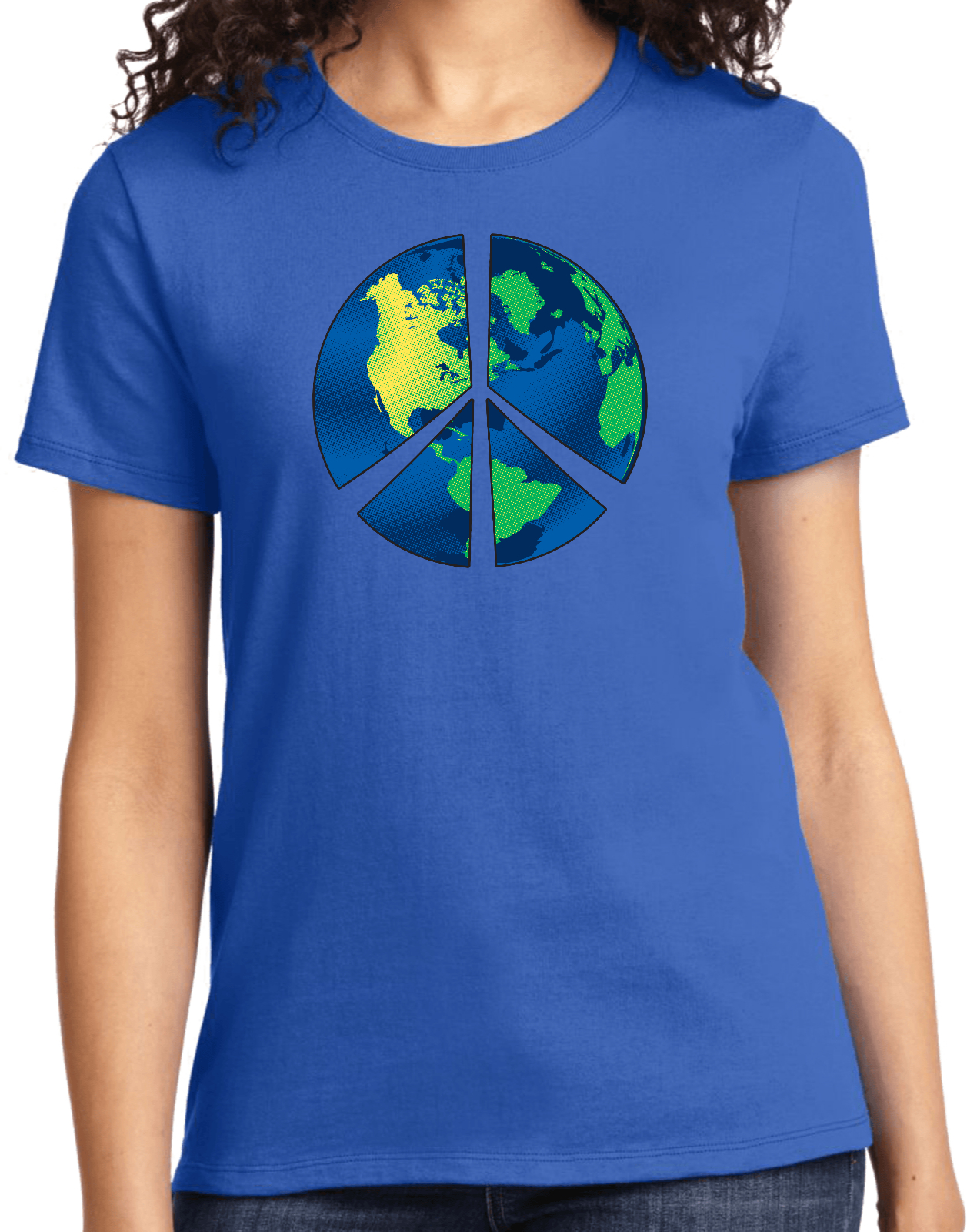 Buy Cool Shirts Ladies Peace Sign T-shirt Blue Earth Tee - Picture 10 of 12