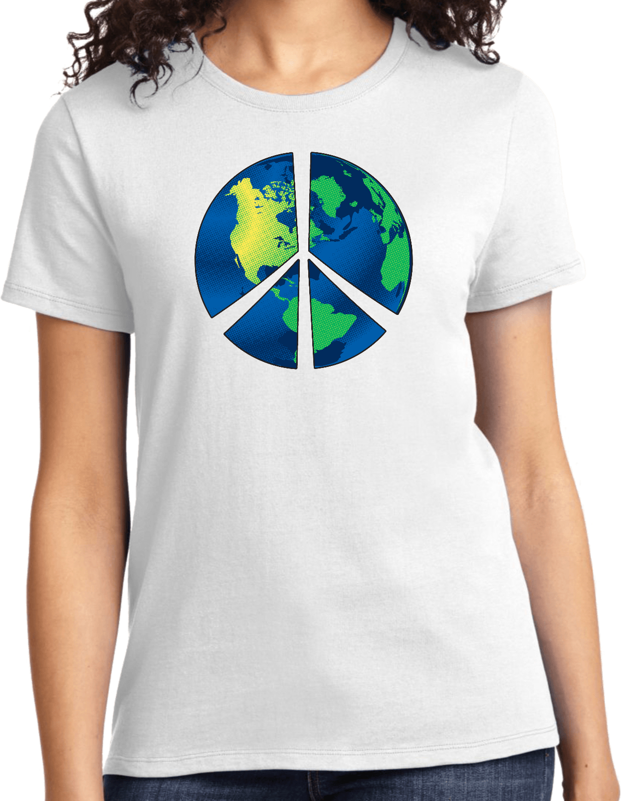 Buy Cool Shirts Ladies Peace Sign T-shirt Blue Earth Tee - Picture 11 of 12
