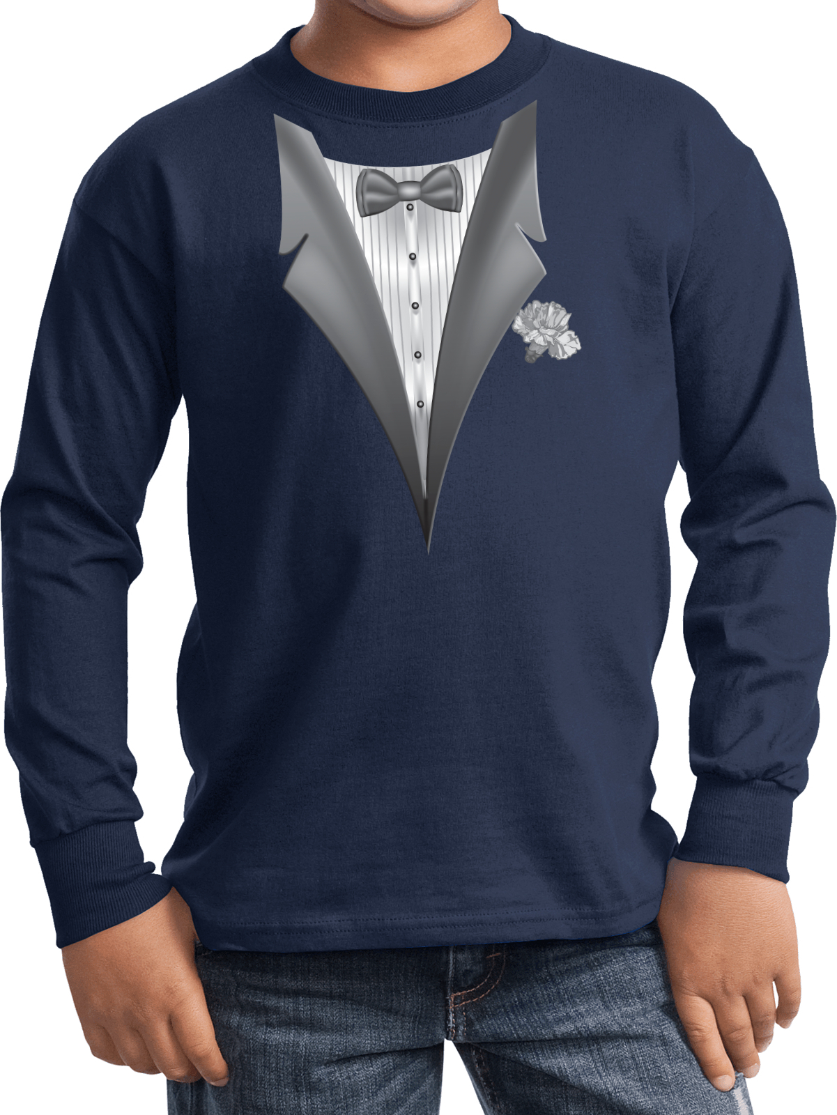 Buy Cool Shirts Kids Tuxedo T-shirt White Flower Youth Long Sleeve - Picture 7 of 11