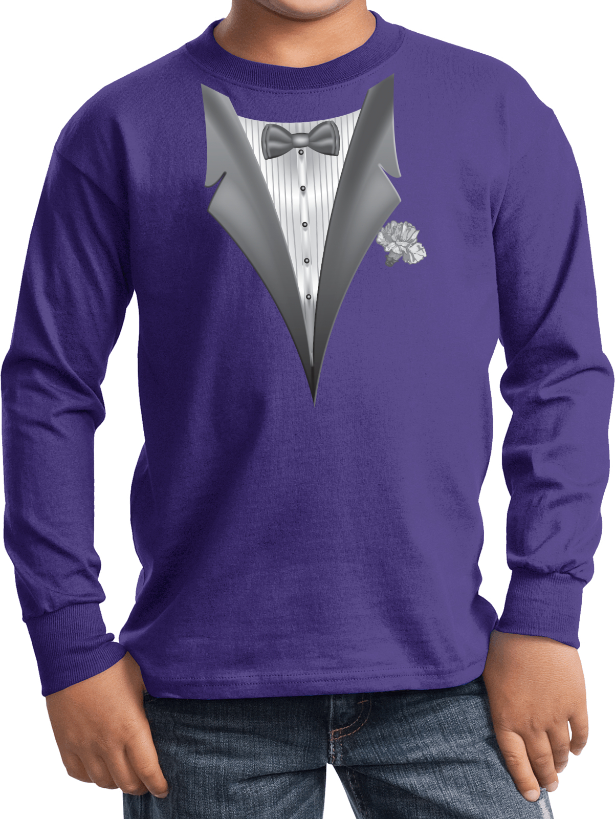 Buy Cool Shirts Kids Tuxedo T-shirt White Flower Youth Long Sleeve - Picture 8 of 11