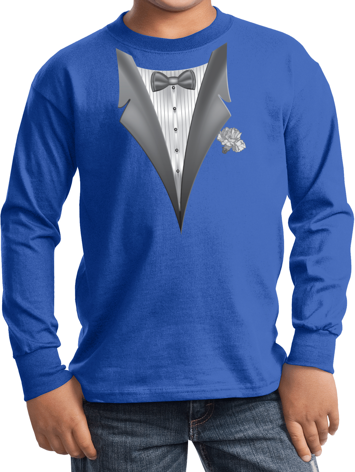 Buy Cool Shirts Kids Tuxedo T-shirt White Flower Youth Long Sleeve - Picture 10 of 11