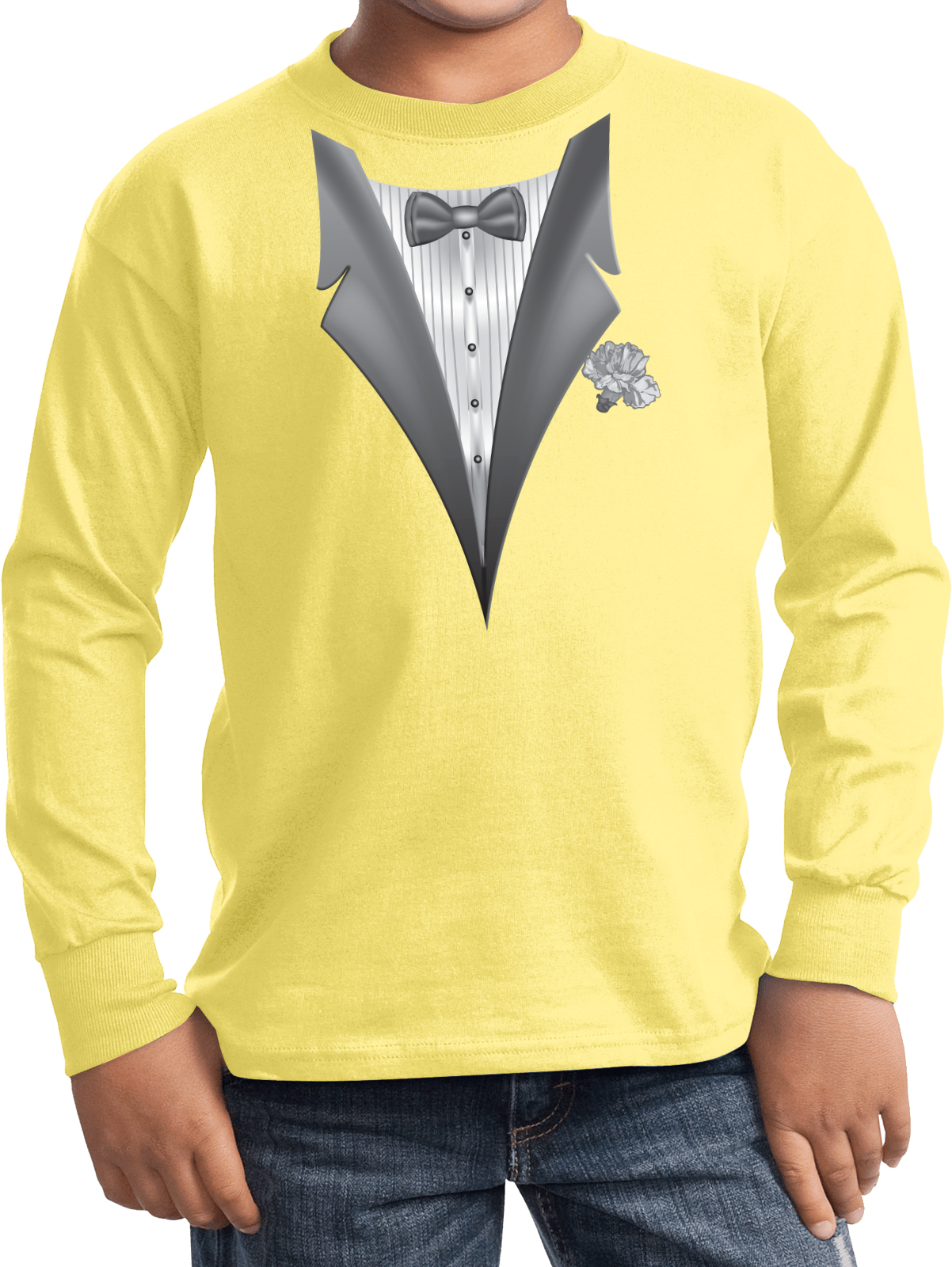 Buy Cool Shirts Kids Tuxedo T-shirt White Flower Youth Long Sleeve - Picture 11 of 11