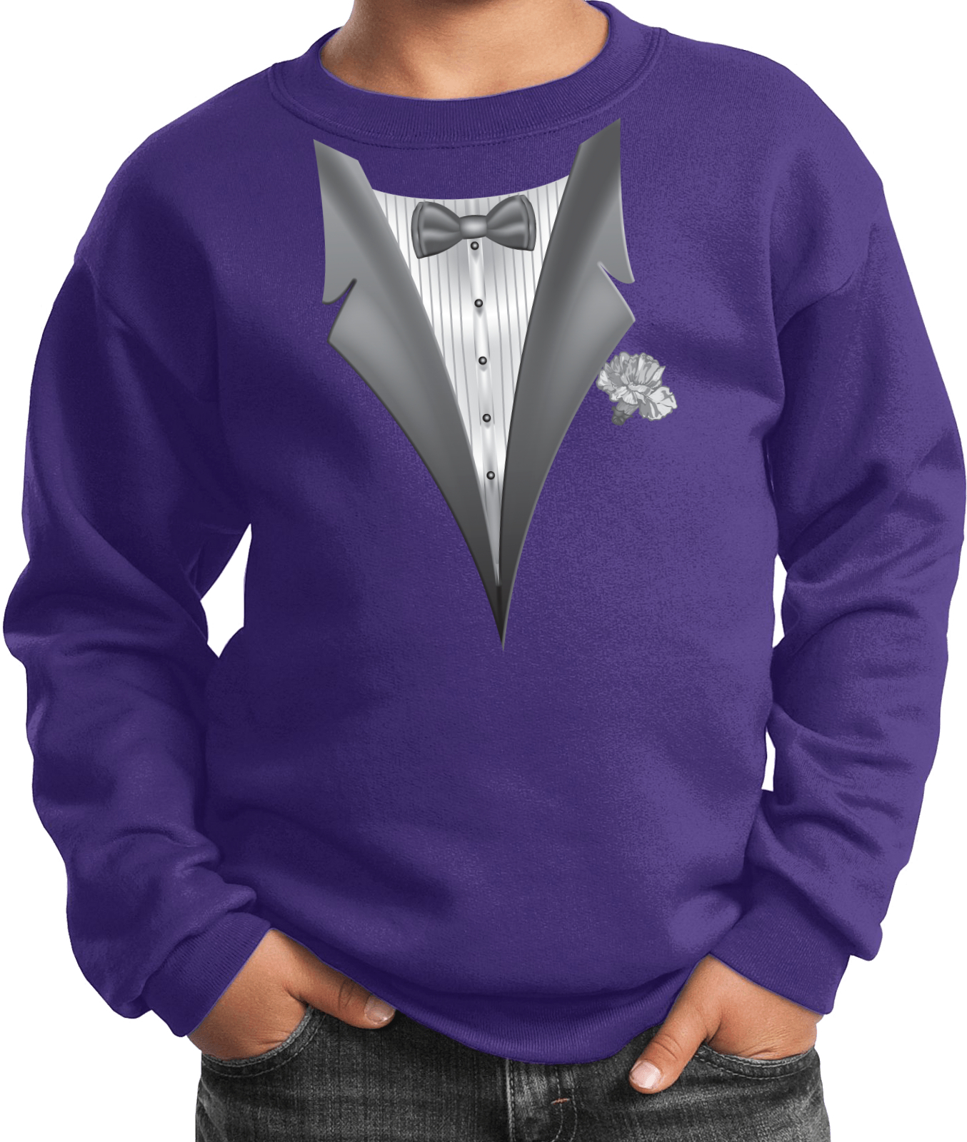 Buy Cool Shirts Kids Tuxedo Sweatshirt White Flower Youth Sweat Shirt - Picture 8 of 12
