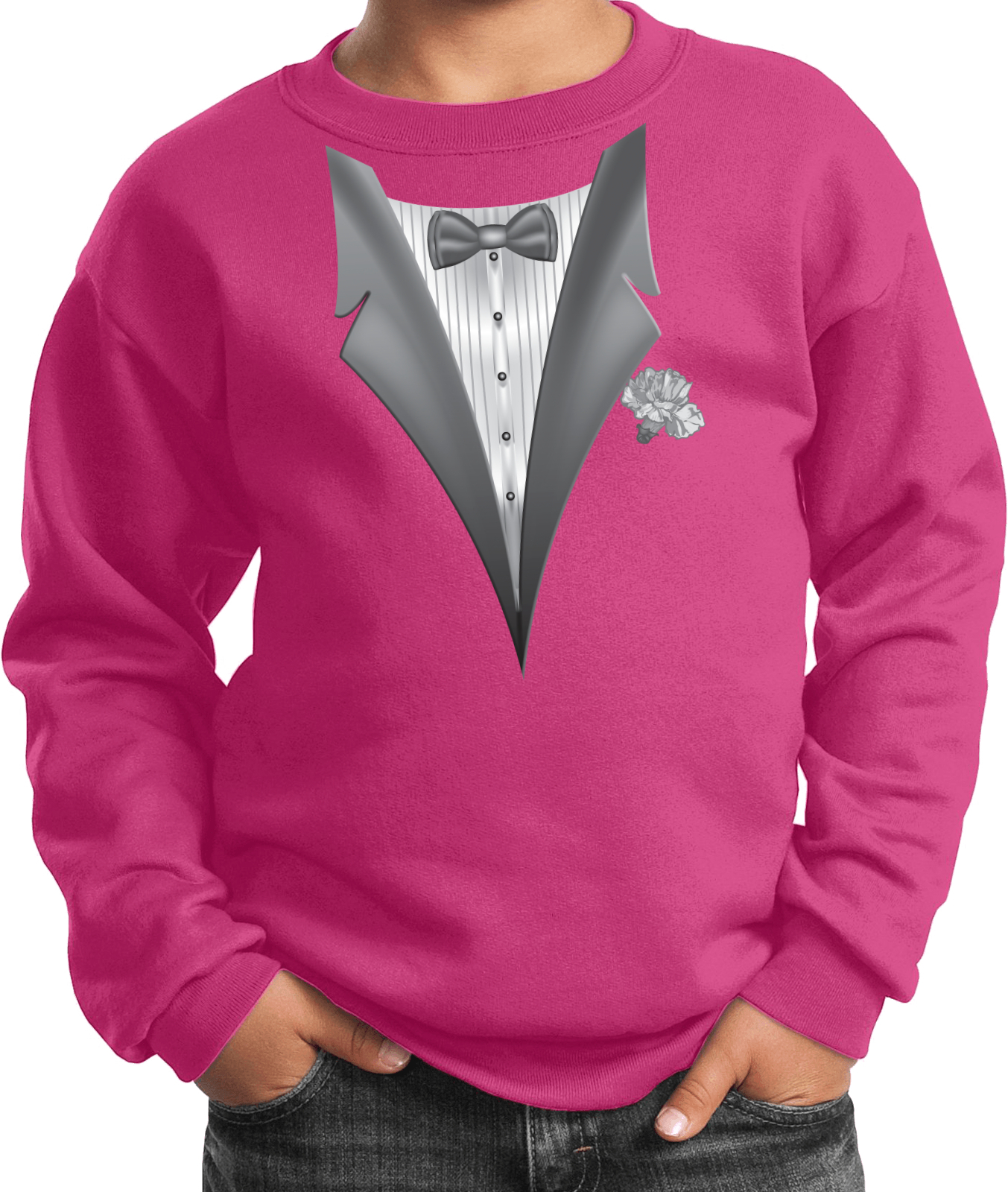 Buy Cool Shirts Kids Tuxedo Sweatshirt White Flower Youth Sweat Shirt - Picture 11 of 12