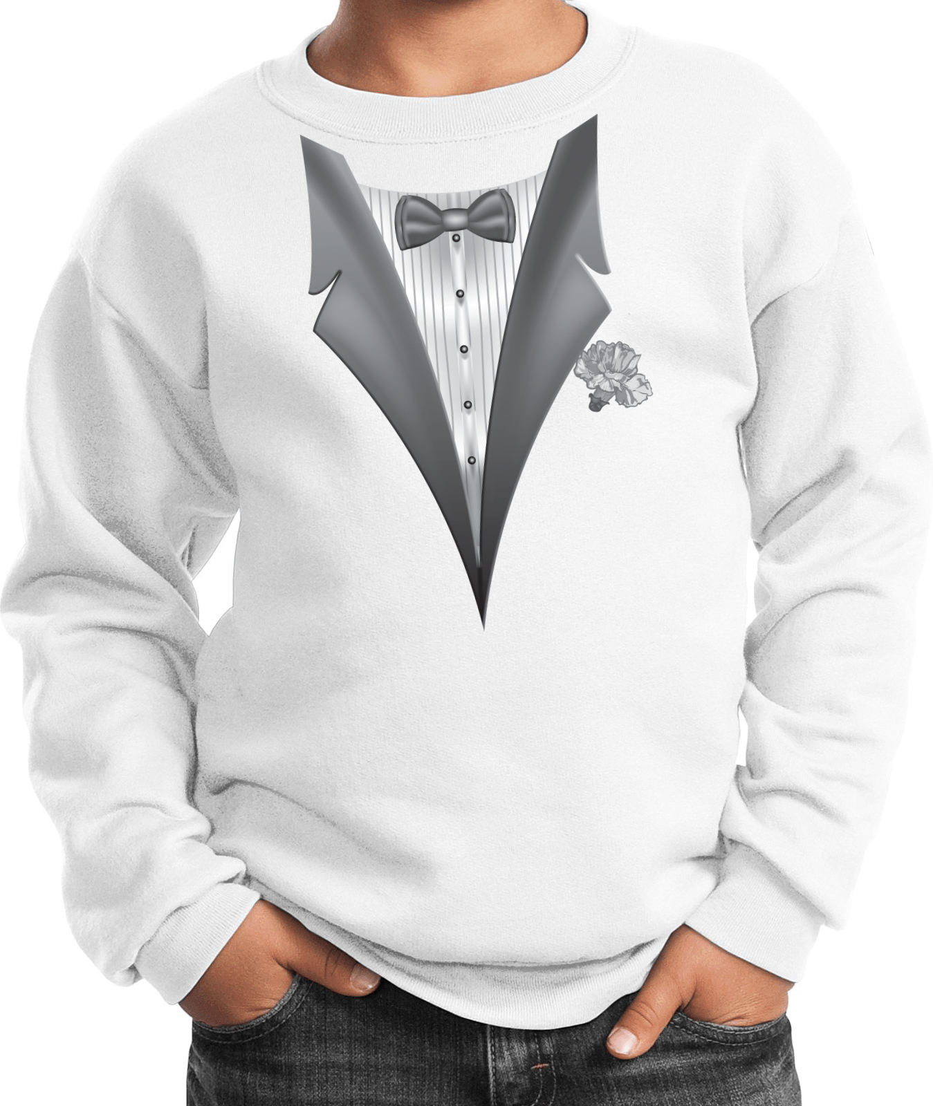 Buy Cool Shirts Kids Tuxedo Sweatshirt White Flower Youth Sweat Shirt - Picture 12 of 12