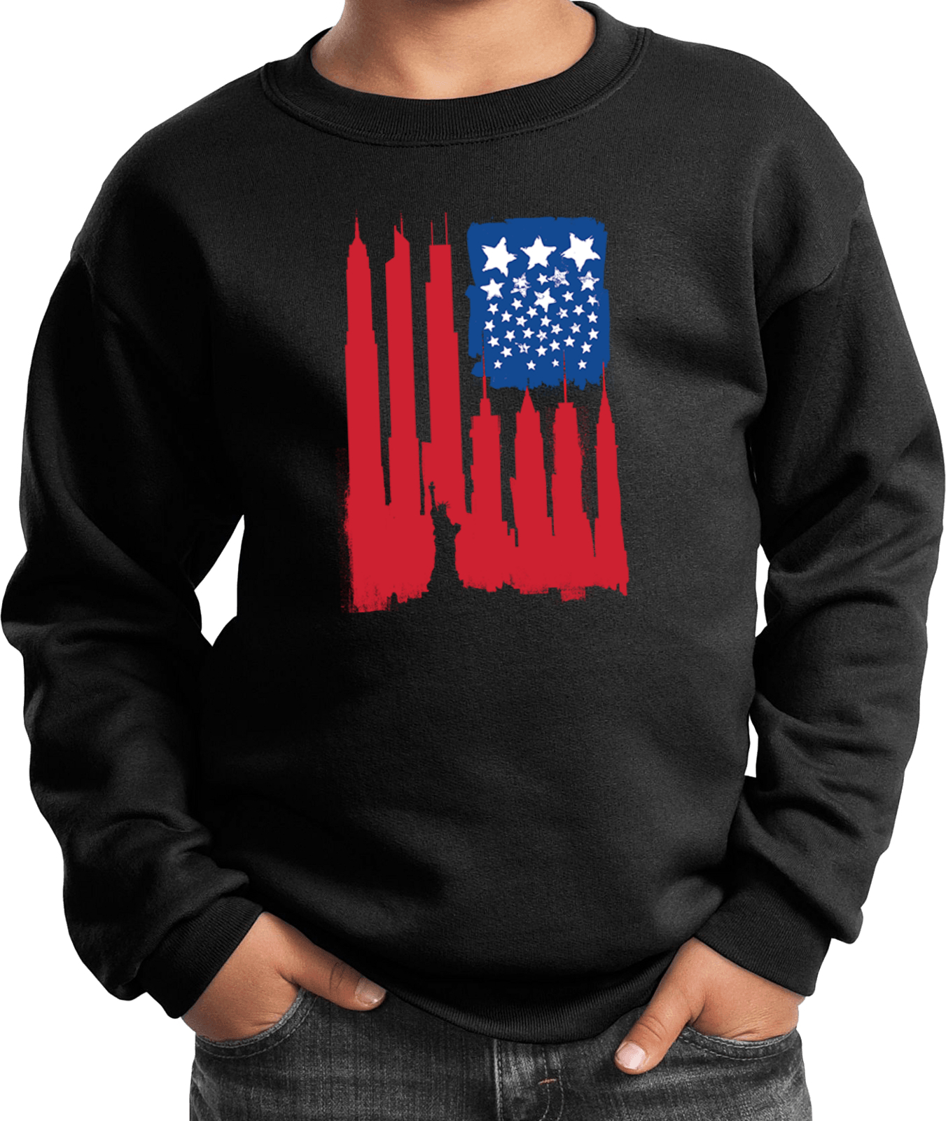 Buy Cool Shirts USA Flag Skyscraper Youth Kids Sweatshirt - Picture 2 of 4