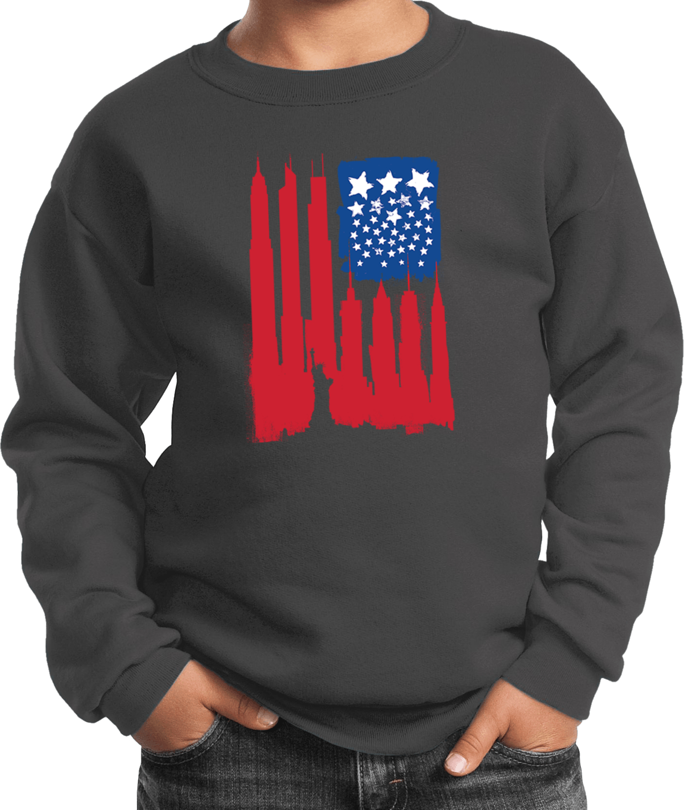 Buy Cool Shirts USA Flag Skyscraper Youth Kids Sweatshirt - Picture 3 of 4