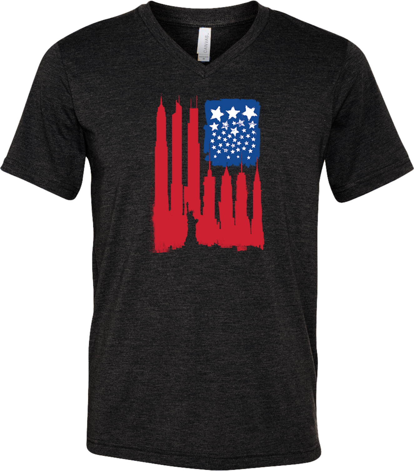 Buy Cool Shirts USA Flag Skyscraper Tri Blend V-Neck Shirt