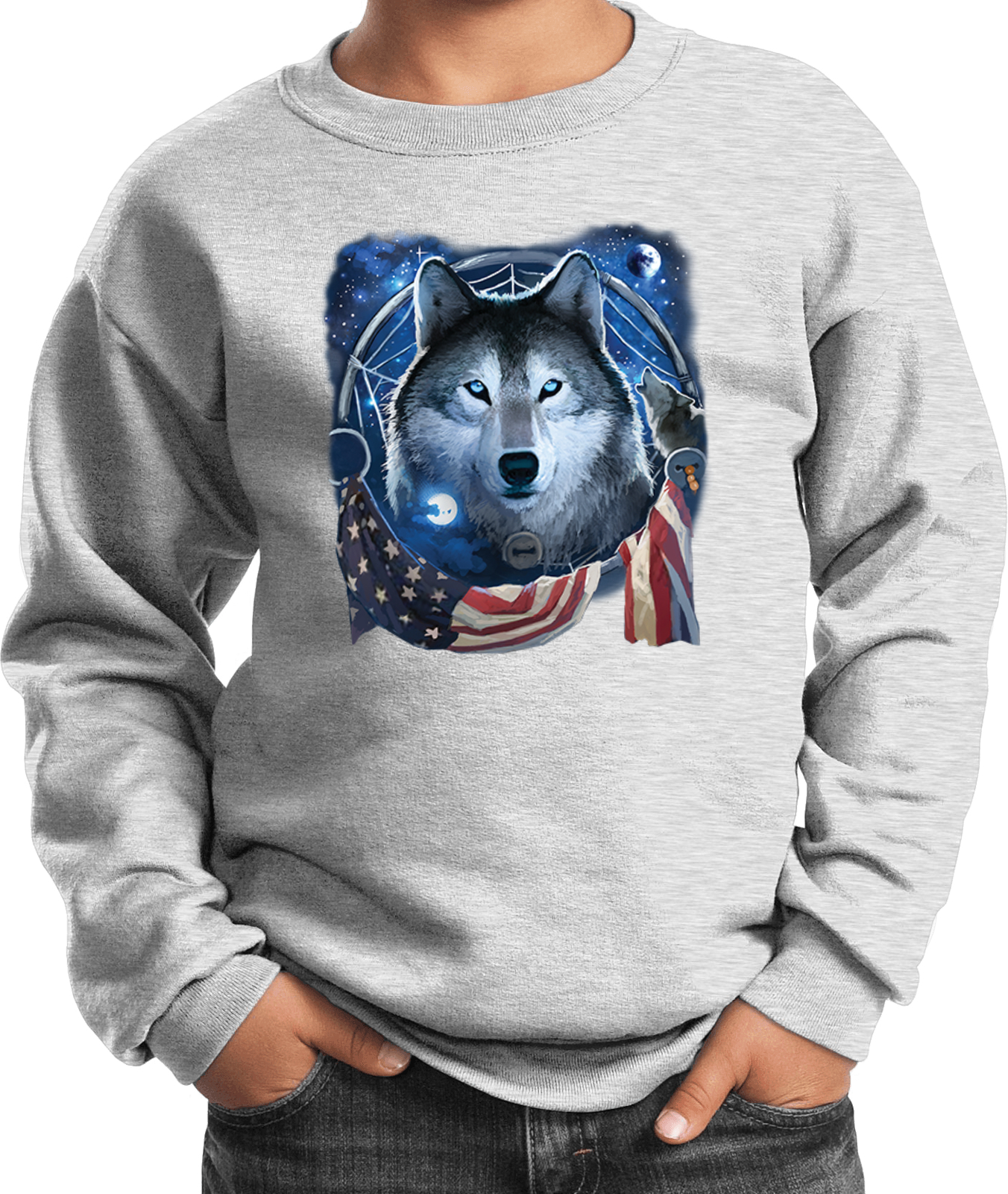Buy Cool Shirts USA Wolf Dream Flag Youth Kids Sweatshirt - Picture 2 of 14