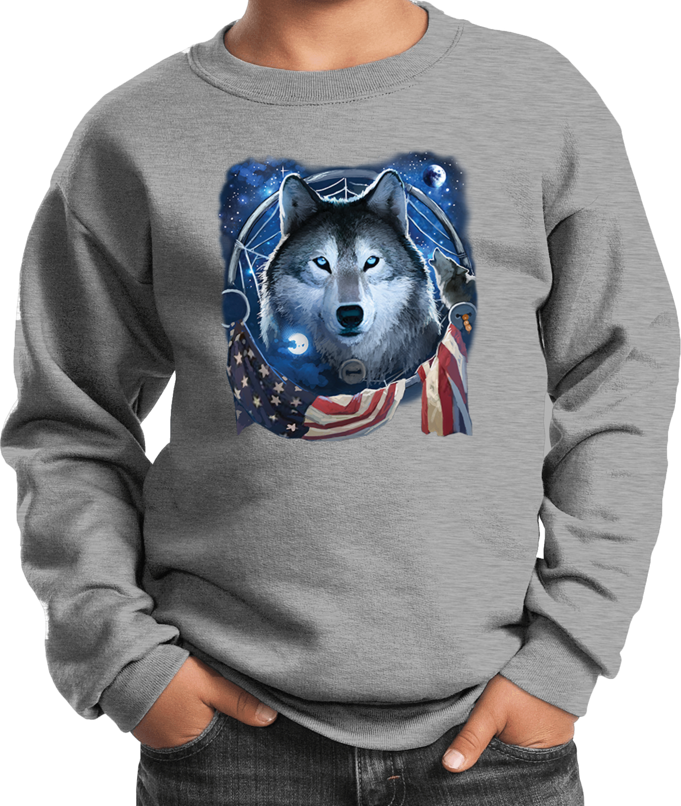 Buy Cool Shirts USA Wolf Dream Flag Youth Kids Sweatshirt - Picture 3 of 14