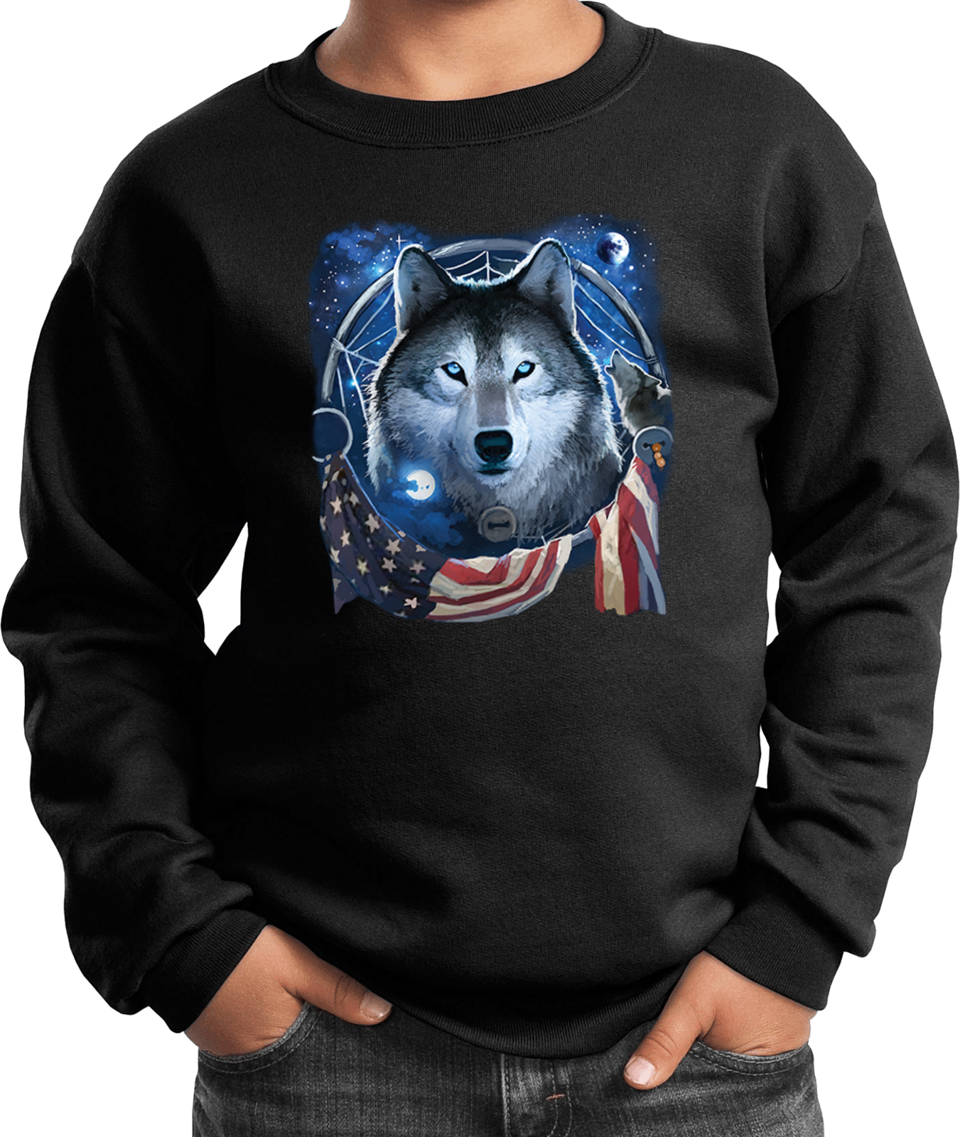 Buy Cool Shirts USA Wolf Dream Flag Youth Kids Sweatshirt - Picture 4 of 14