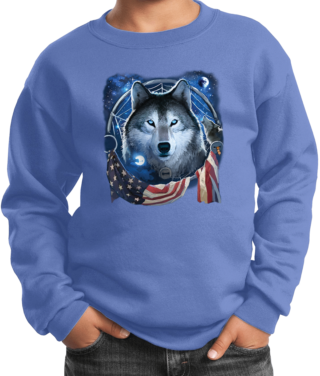 Buy Cool Shirts USA Wolf Dream Flag Youth Kids Sweatshirt - Picture 5 of 14