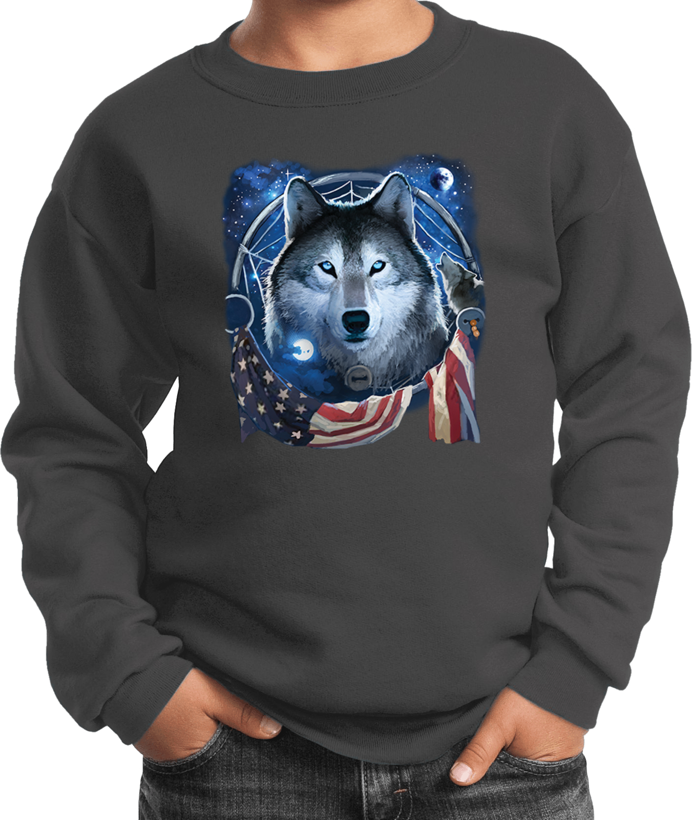 Buy Cool Shirts USA Wolf Dream Flag Youth Kids Sweatshirt - Picture 6 of 14