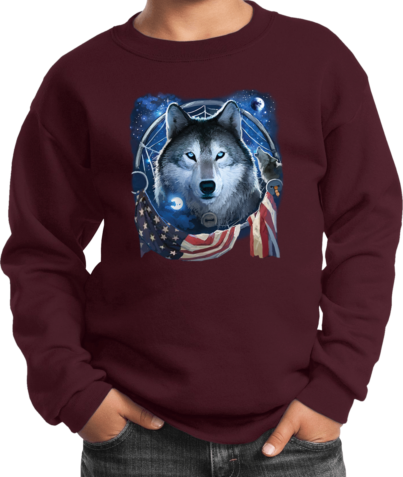Buy Cool Shirts USA Wolf Dream Flag Youth Kids Sweatshirt - Picture 7 of 14