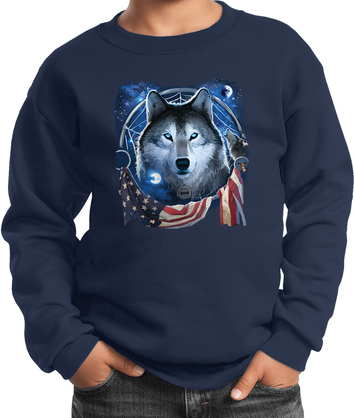 Buy Cool Shirts USA Wolf Dream Flag Youth Kids Sweatshirt - Picture 8 of 14