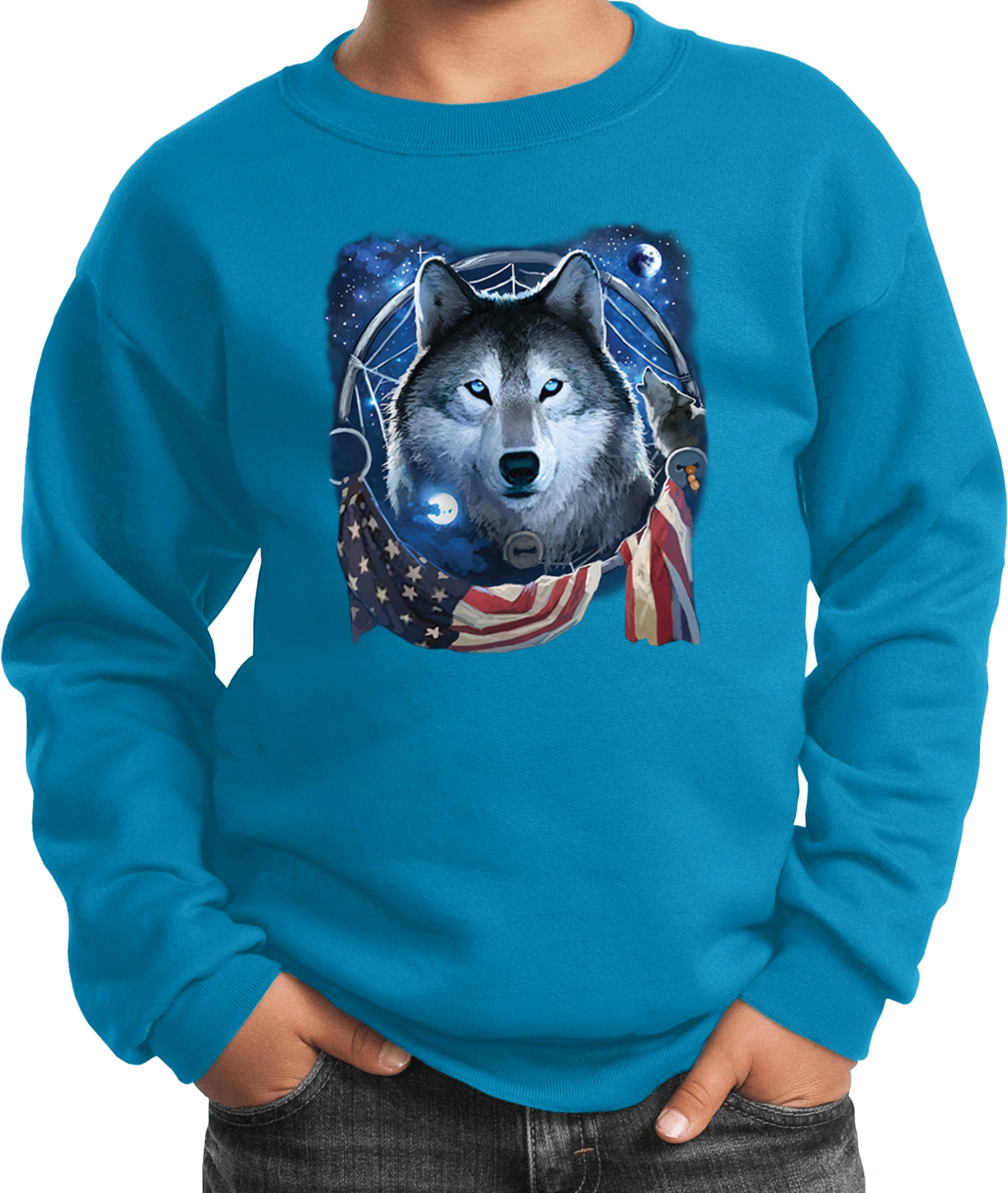 Buy Cool Shirts USA Wolf Dream Flag Youth Kids Sweatshirt - Picture 9 of 14