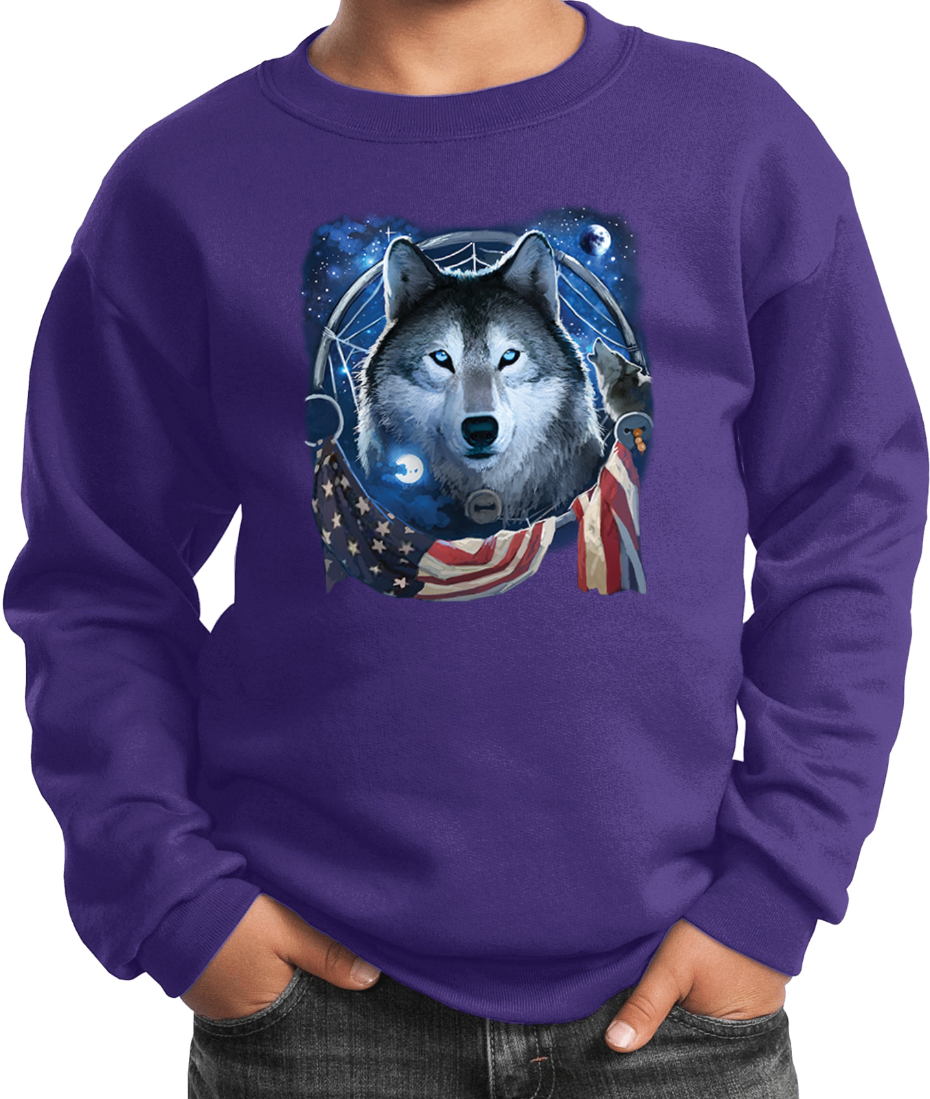 Buy Cool Shirts USA Wolf Dream Flag Youth Kids Sweatshirt - Picture 11 of 14