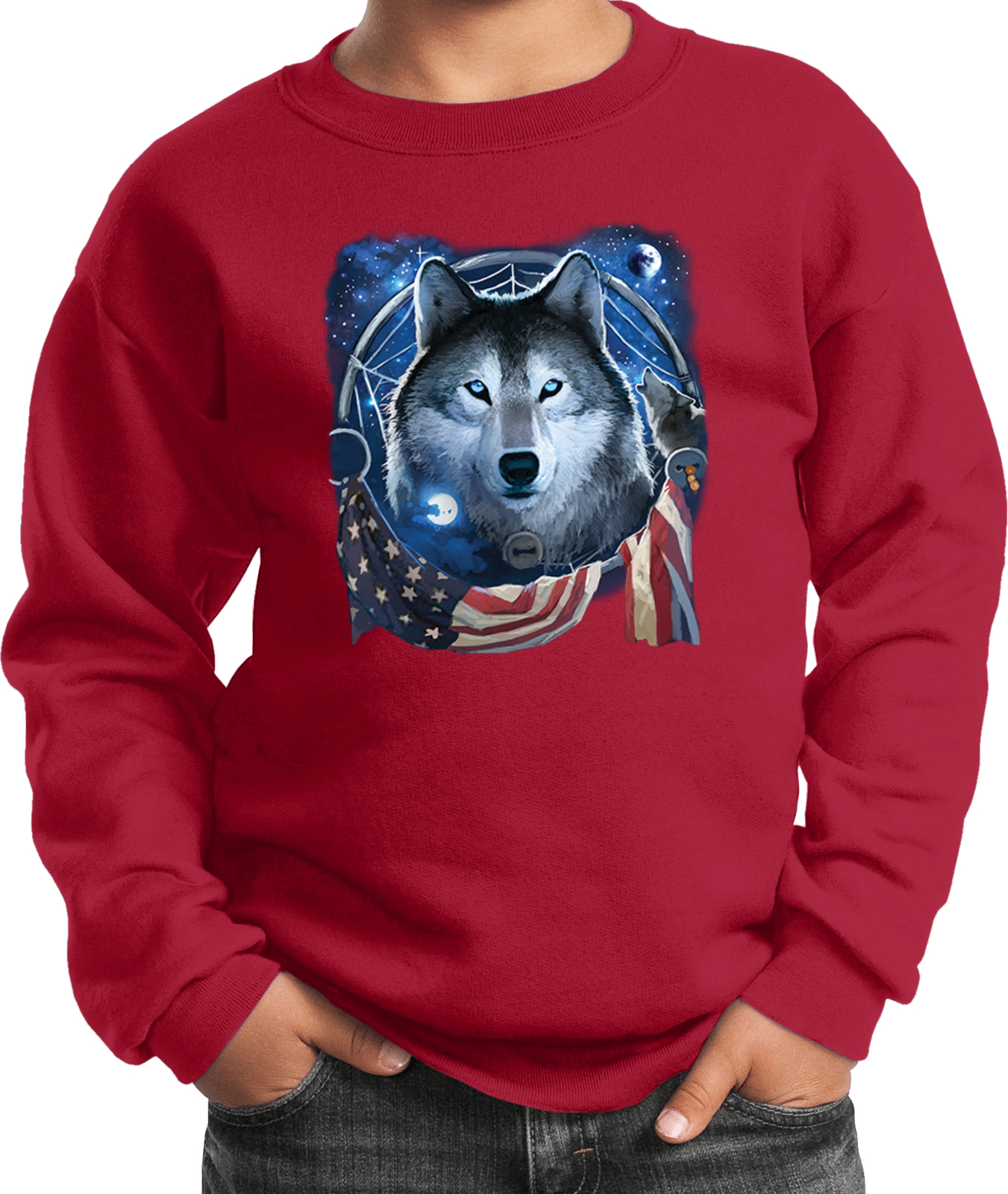 Buy Cool Shirts USA Wolf Dream Flag Youth Kids Sweatshirt - Picture 12 of 14