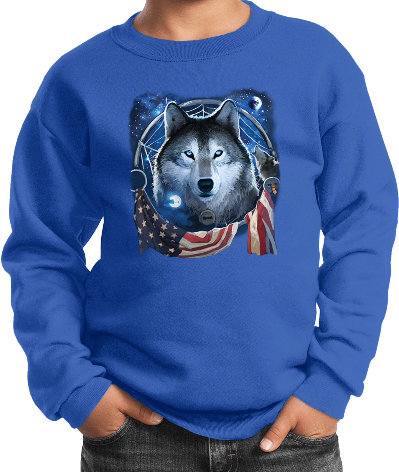Buy Cool Shirts USA Wolf Dream Flag Youth Kids Sweatshirt - Picture 13 of 14