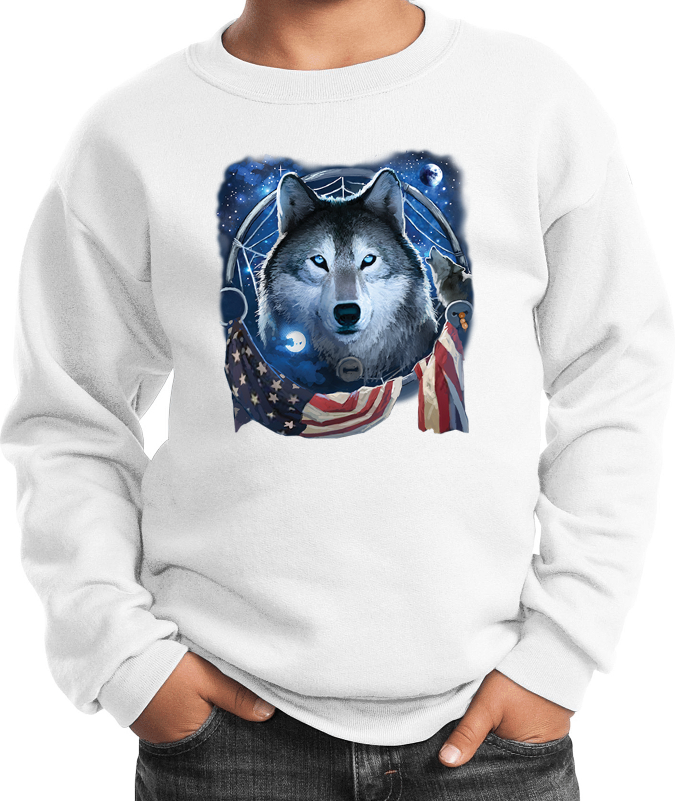 Buy Cool Shirts USA Wolf Dream Flag Youth Kids Sweatshirt - Picture 14 of 14