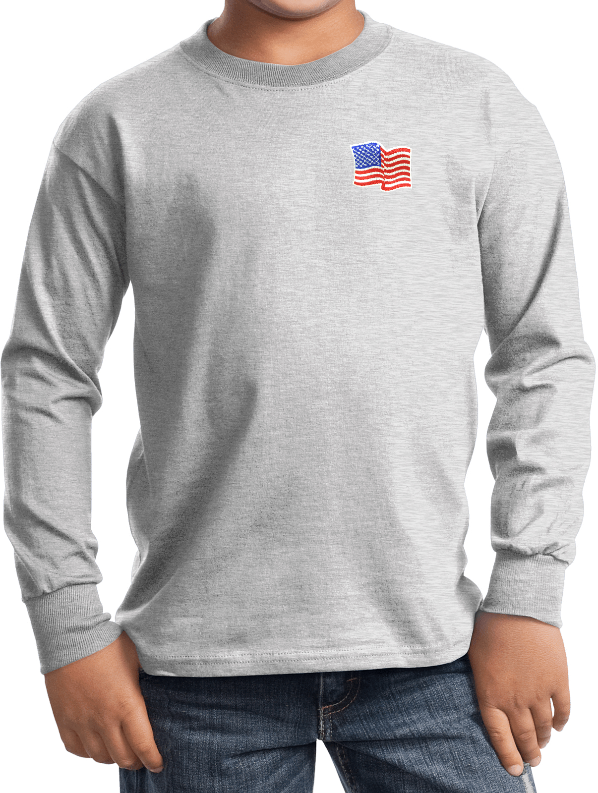 Buy Cool Shirts Kids Waving USA Flag Long Sleeve Patch Pocket Print - Picture 2 of 15
