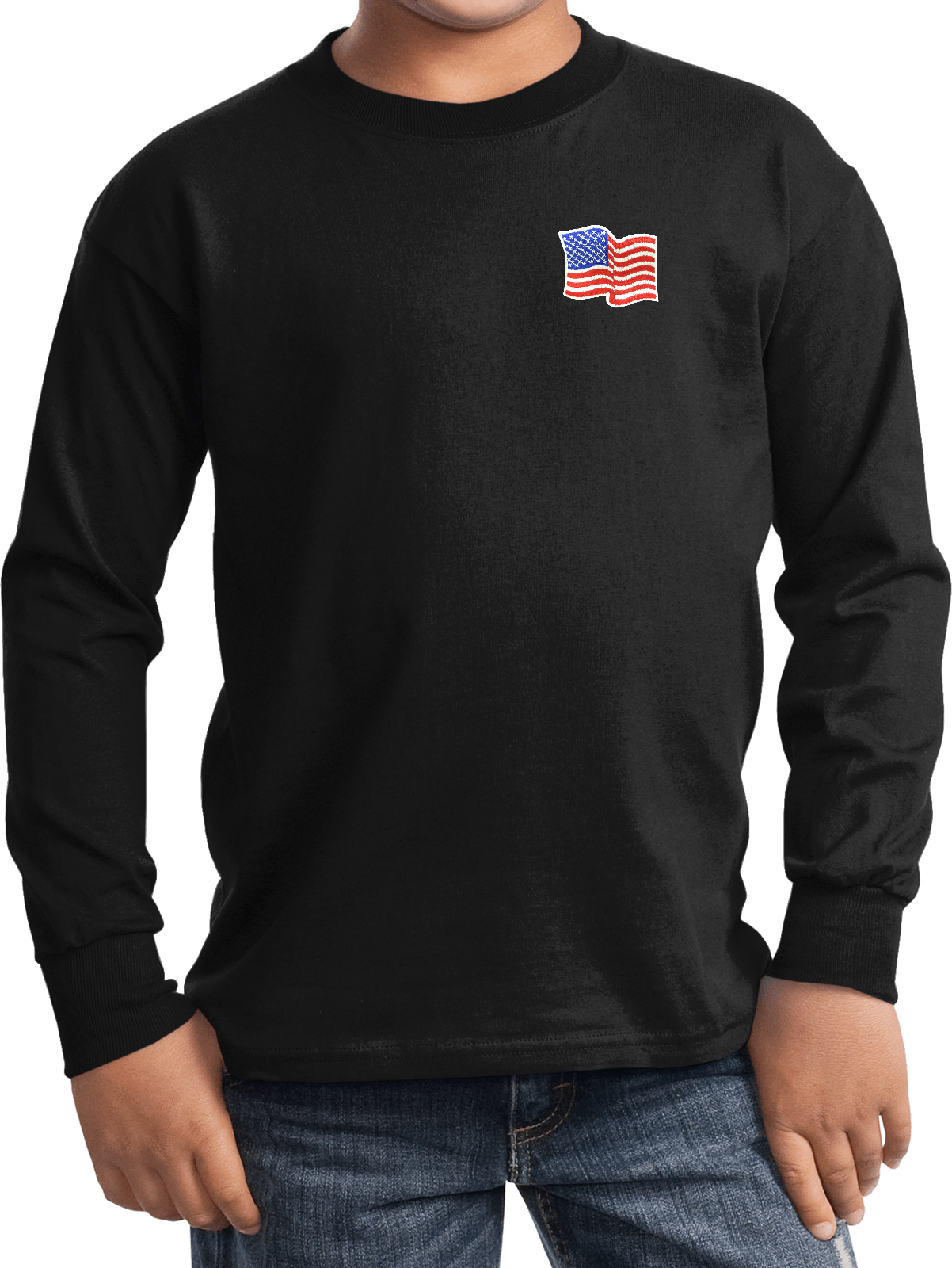 Buy Cool Shirts Kids Waving USA Flag Long Sleeve Patch Pocket Print - Picture 5 of 15