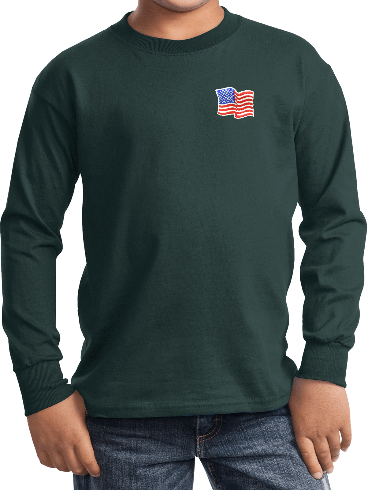 Buy Cool Shirts Kids Waving USA Flag Long Sleeve Patch Pocket Print - Picture 7 of 15