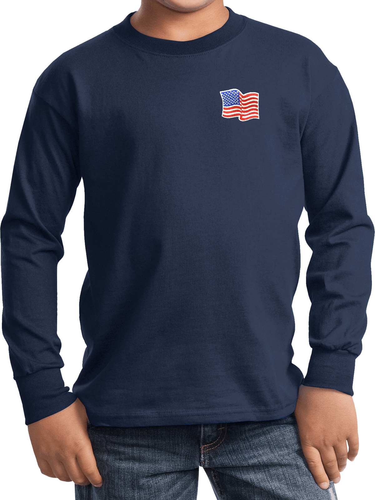 Buy Cool Shirts Kids Waving USA Flag Long Sleeve Patch Pocket Print - Picture 9 of 15