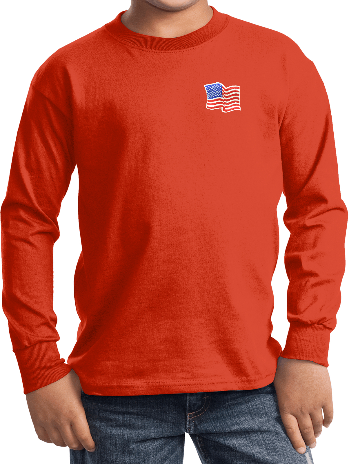 Buy Cool Shirts Kids Waving USA Flag Long Sleeve Patch Pocket Print - Picture 10 of 15