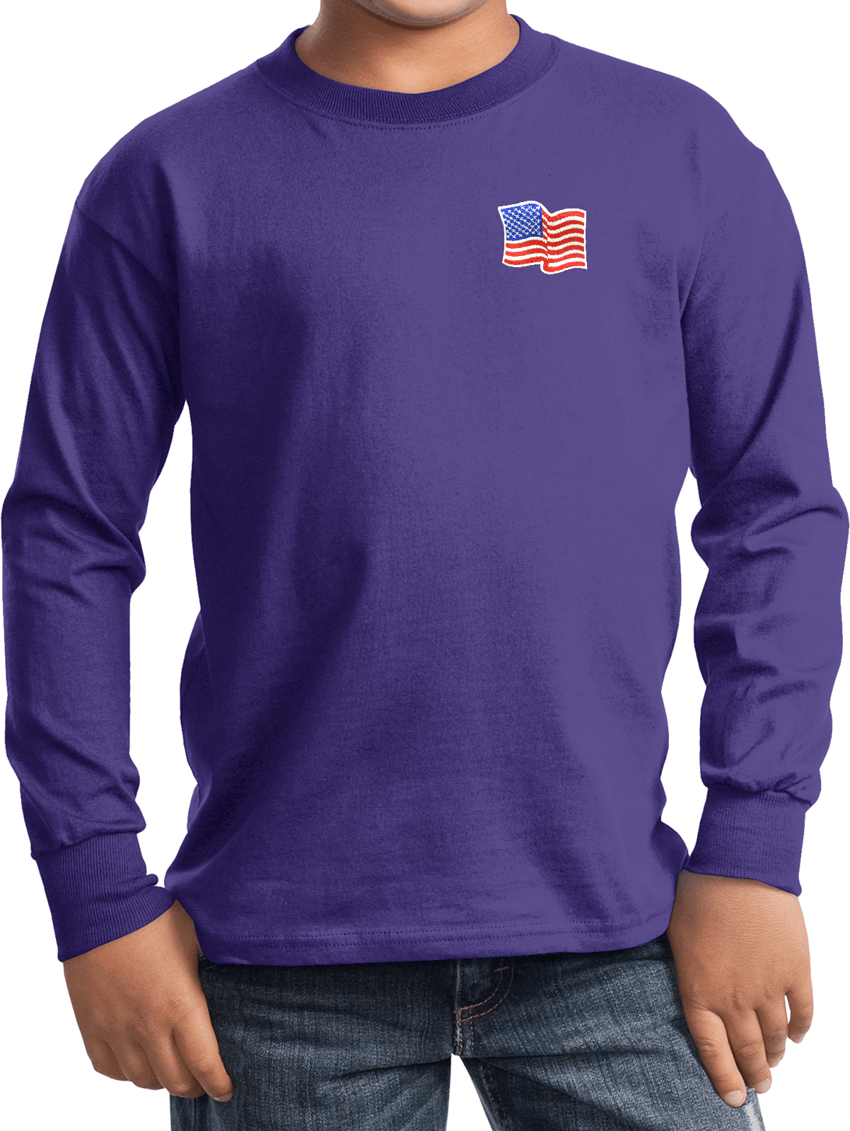 Buy Cool Shirts Kids Waving USA Flag Long Sleeve Patch Pocket Print - Picture 11 of 15