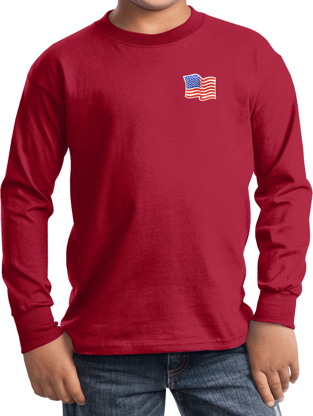 Buy Cool Shirts Kids Waving USA Flag Long Sleeve Patch Pocket Print - Picture 12 of 15
