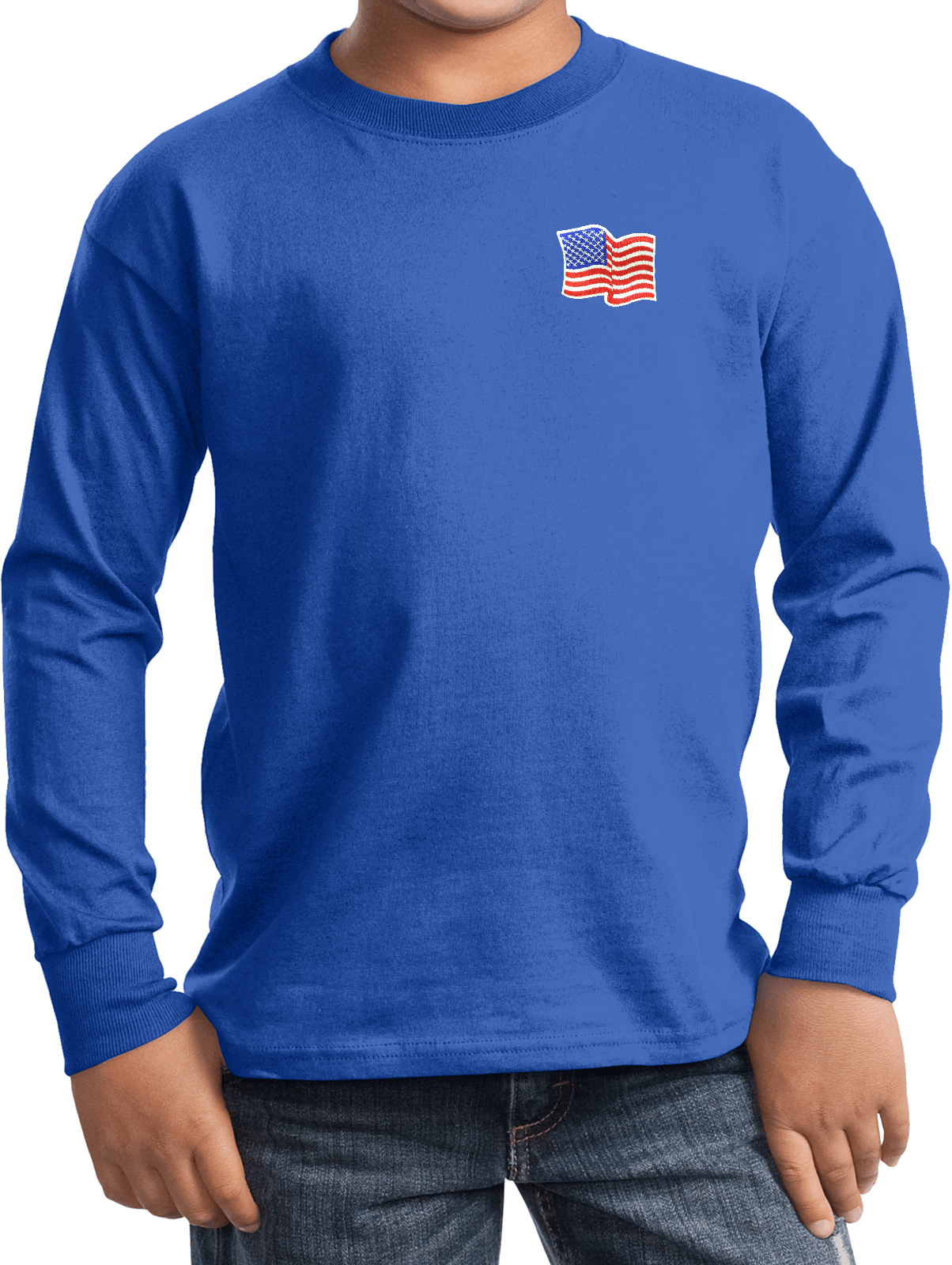 Buy Cool Shirts Kids Waving USA Flag Long Sleeve Patch Pocket Print - Picture 13 of 15