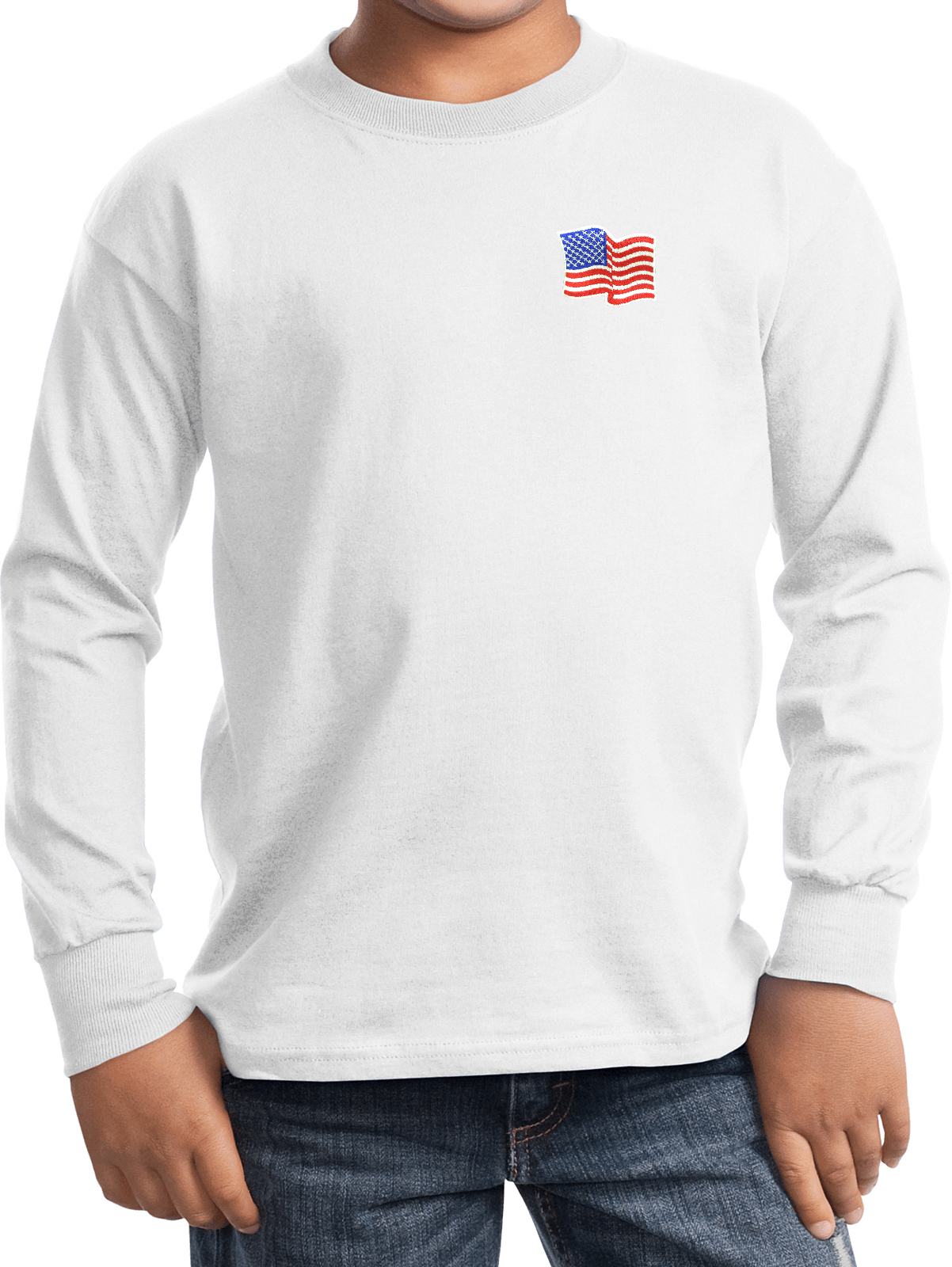 Buy Cool Shirts Kids Waving USA Flag Long Sleeve Patch Pocket Print - Picture 14 of 15