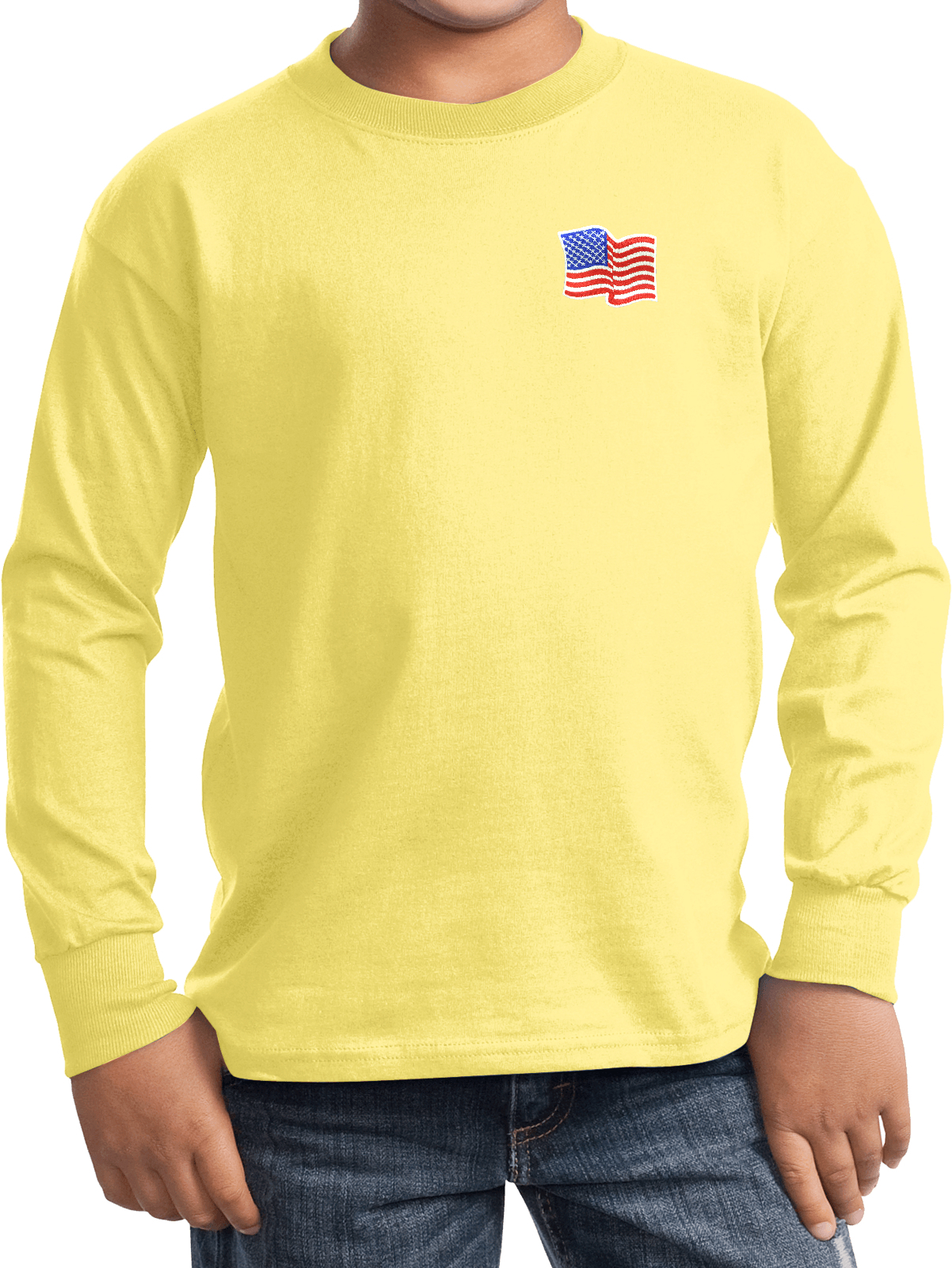 Buy Cool Shirts Kids Waving USA Flag Long Sleeve Patch Pocket Print - Picture 15 of 15