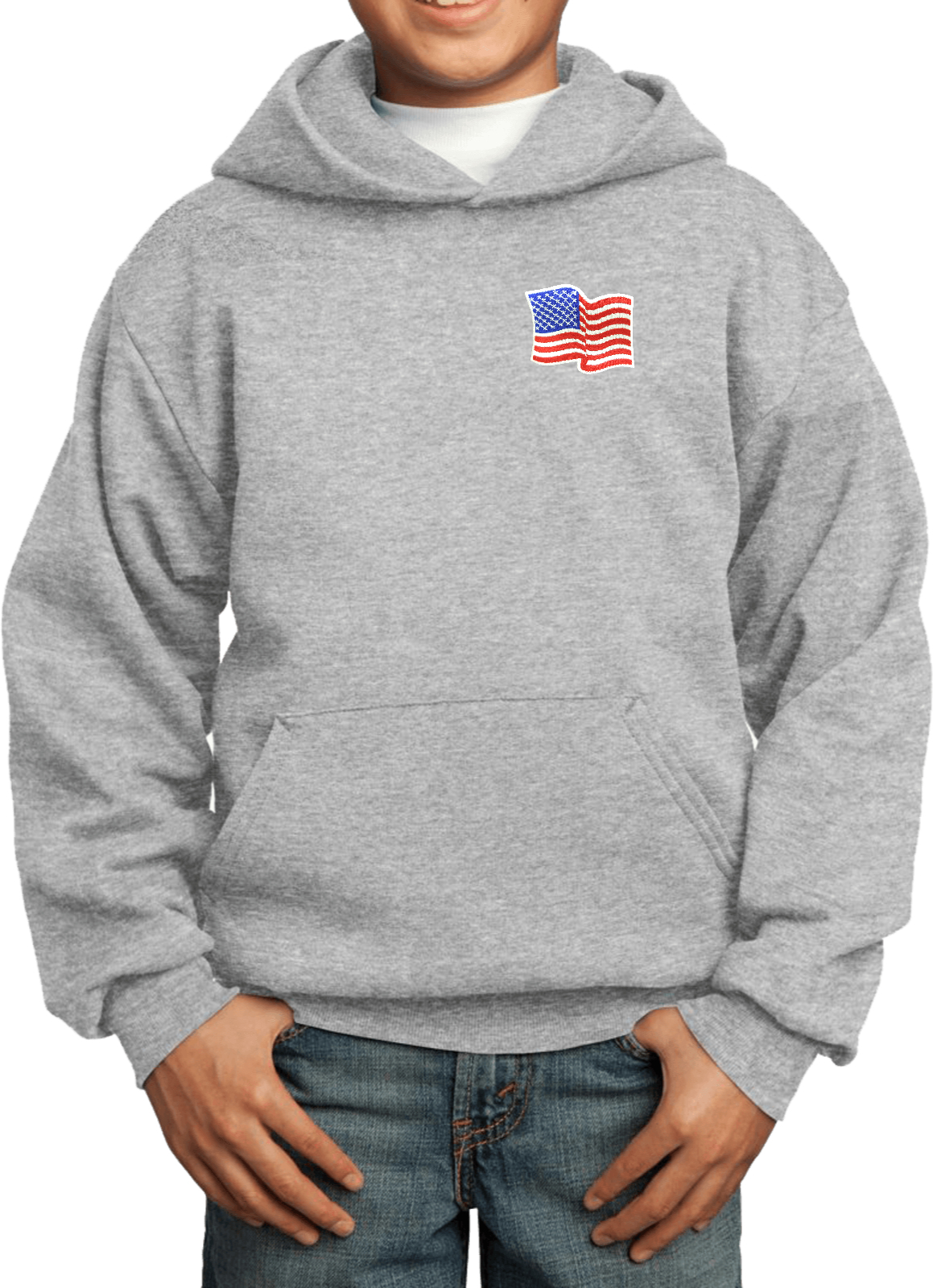 Buy Cool Shirts Kids Waving USA Flag Hoodie Patch Pocket Print - Picture 2 of 20