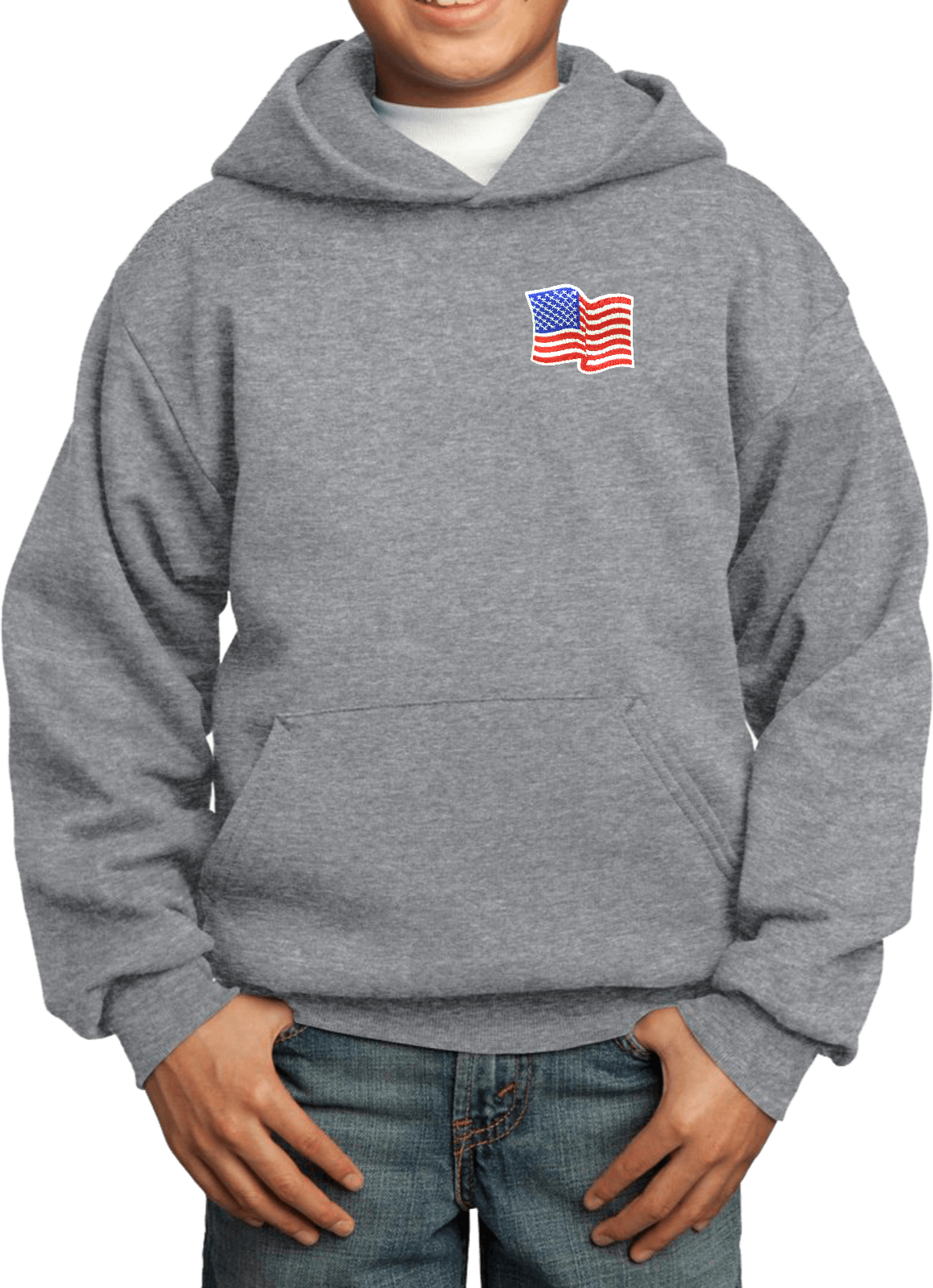 Buy Cool Shirts Kids Waving USA Flag Hoodie Patch Pocket Print - Picture 3 of 20