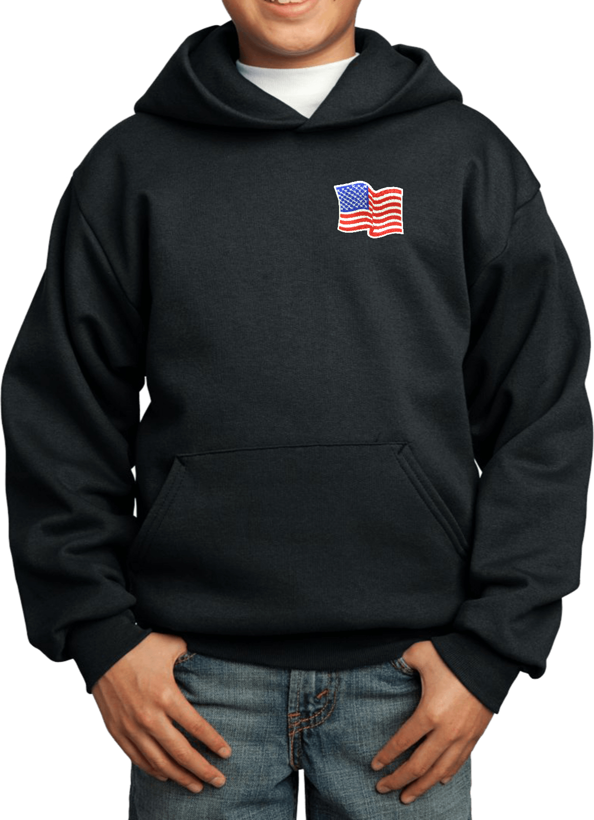 Buy Cool Shirts Kids Waving USA Flag Hoodie Patch Pocket Print - Picture 4 of 20