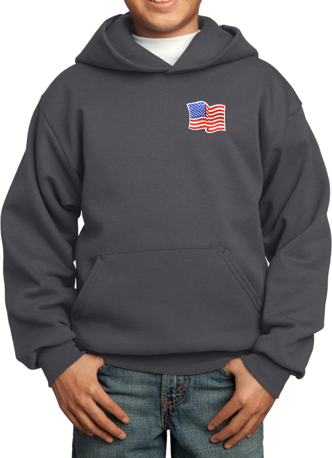 Buy Cool Shirts Kids Waving USA Flag Hoodie Patch Pocket Print - Picture 5 of 20